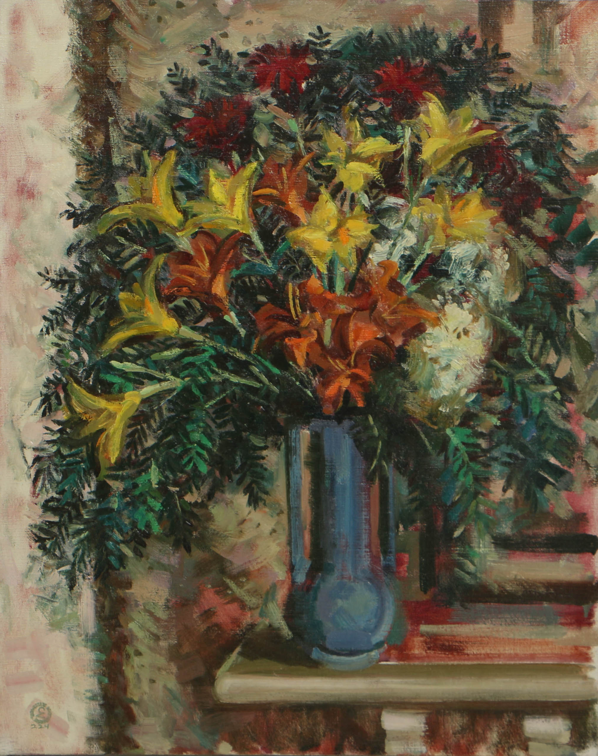 Carl Zimmerman Oil Painting on Canvas of Floral Still Life