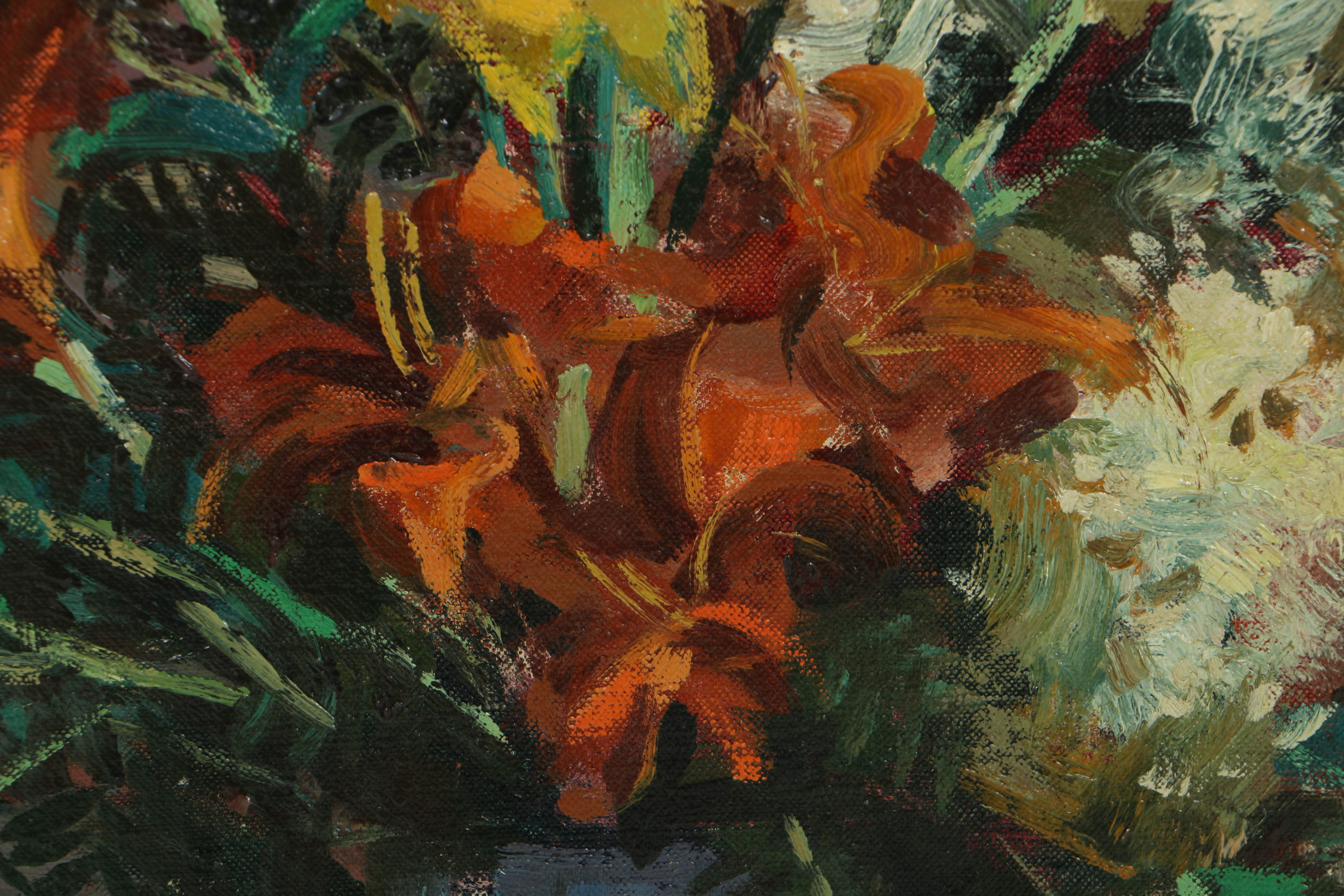 Carl Zimmerman Oil Painting on Canvas of Floral Still Life