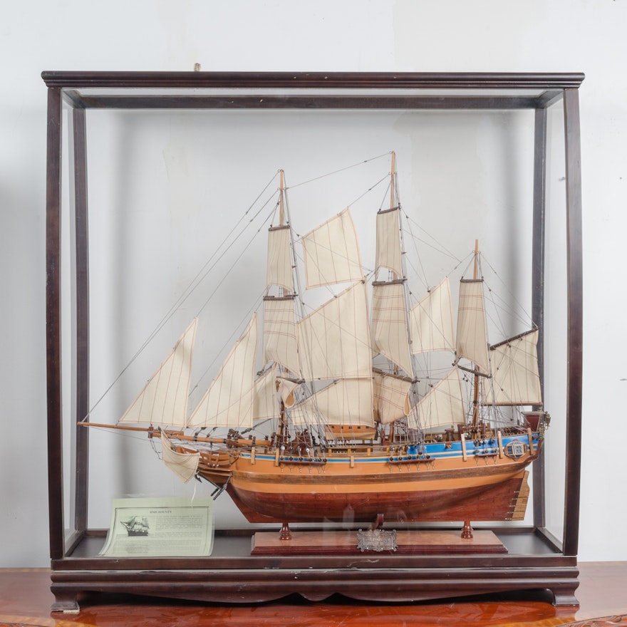 Model H.M.S Bounty Ship in Wood Display Box
