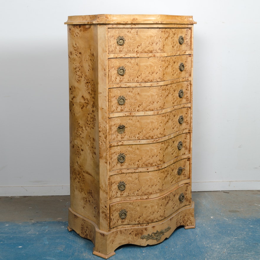 French Provincial Style Walnut and Mappa Burl Lingerie Drawer