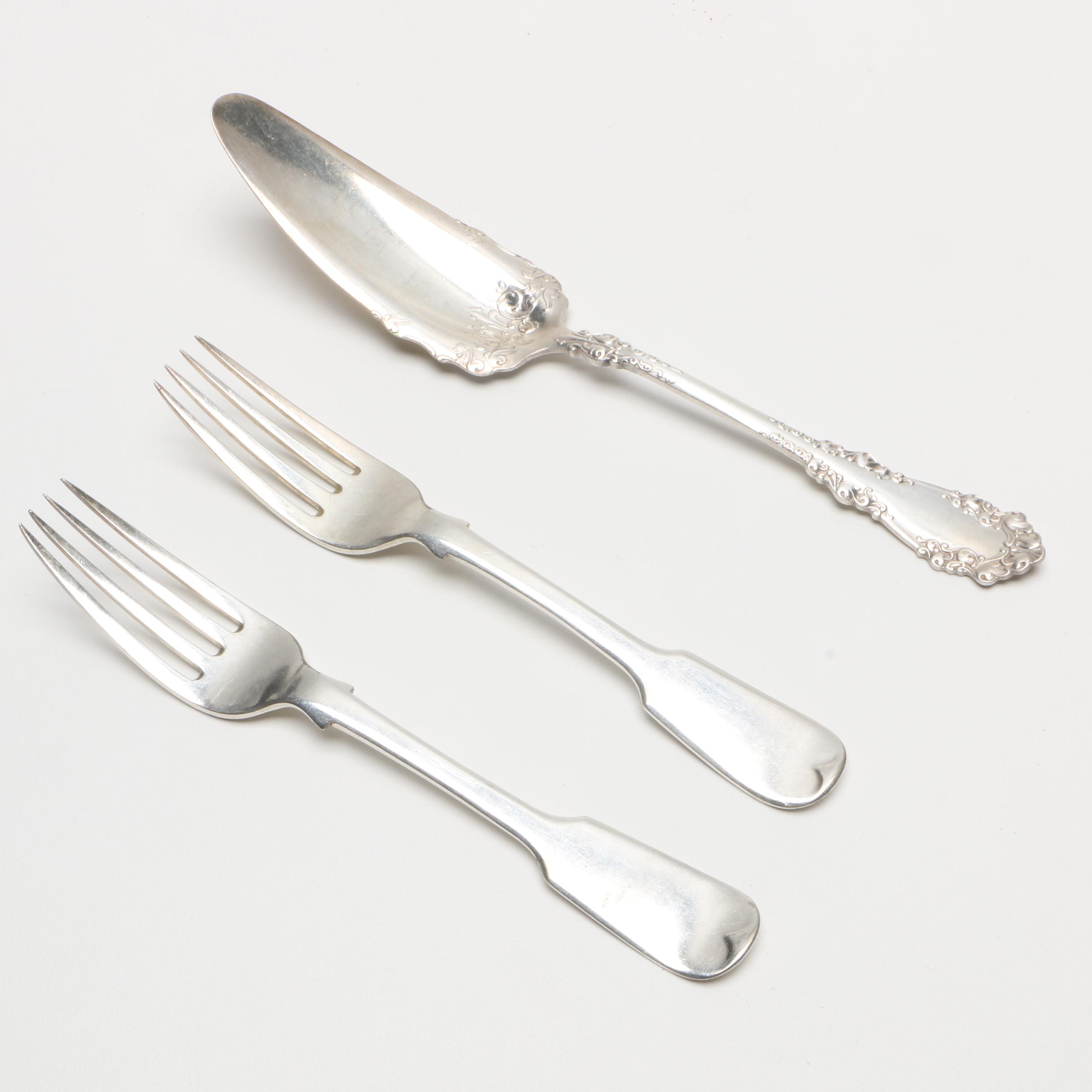 1847 Rogers Bros. "Berkshire" Silver Plate Jelly Server with Fiddle Handle Forks