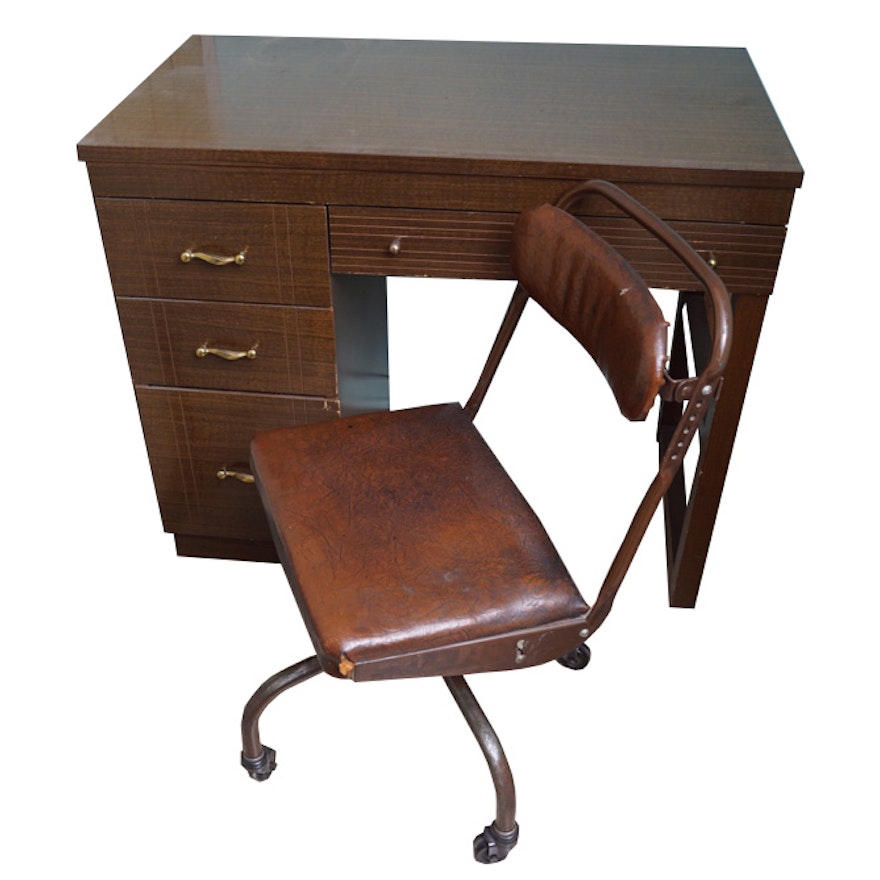 Vintage Kneehole Desk and Artility Posture Chair