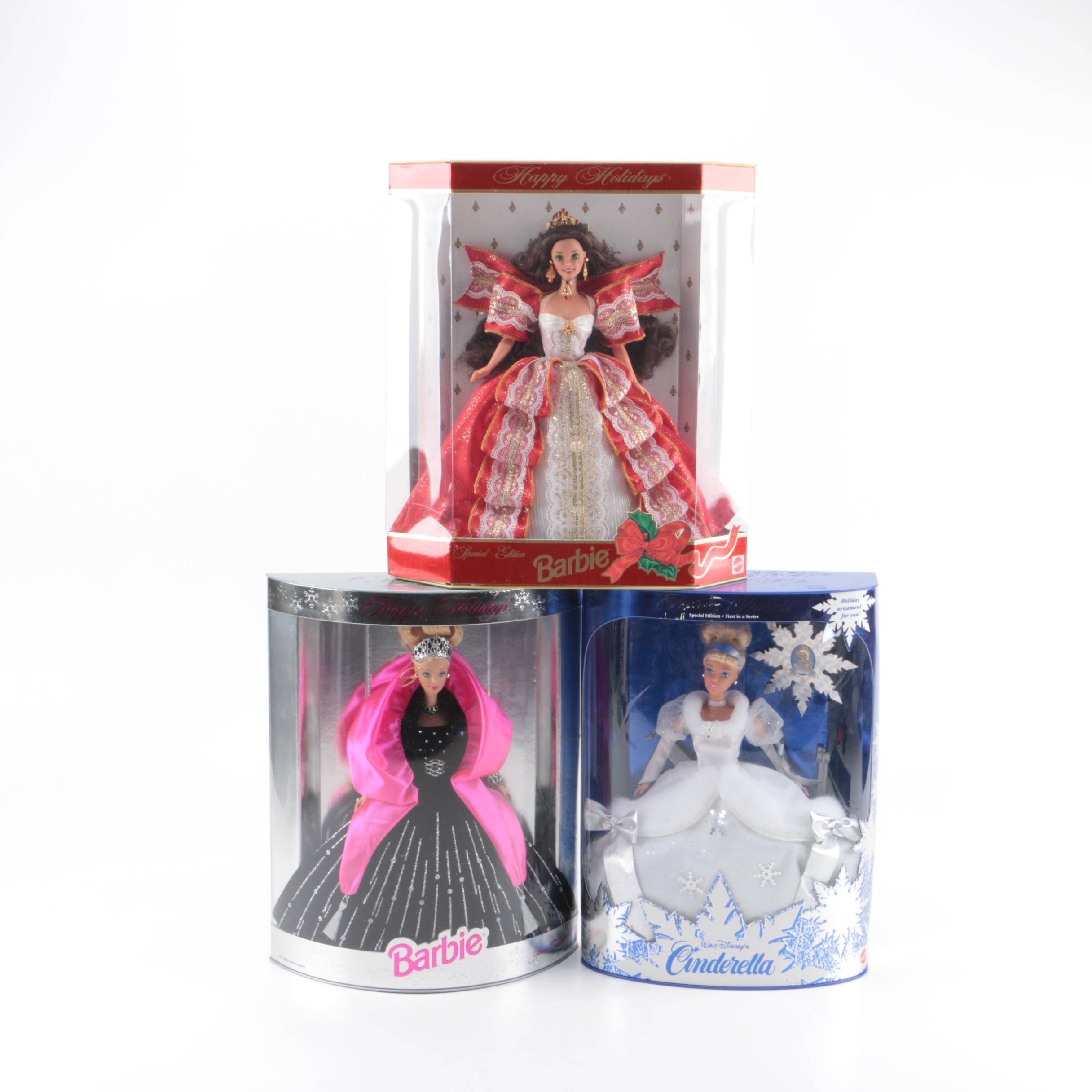 1990s Mattel "Happy Holiday" and "Cinderella" Barbie Dolls