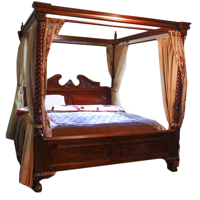 Vintage Chippendale Style Mahogany Tester California King Size Bed Frame