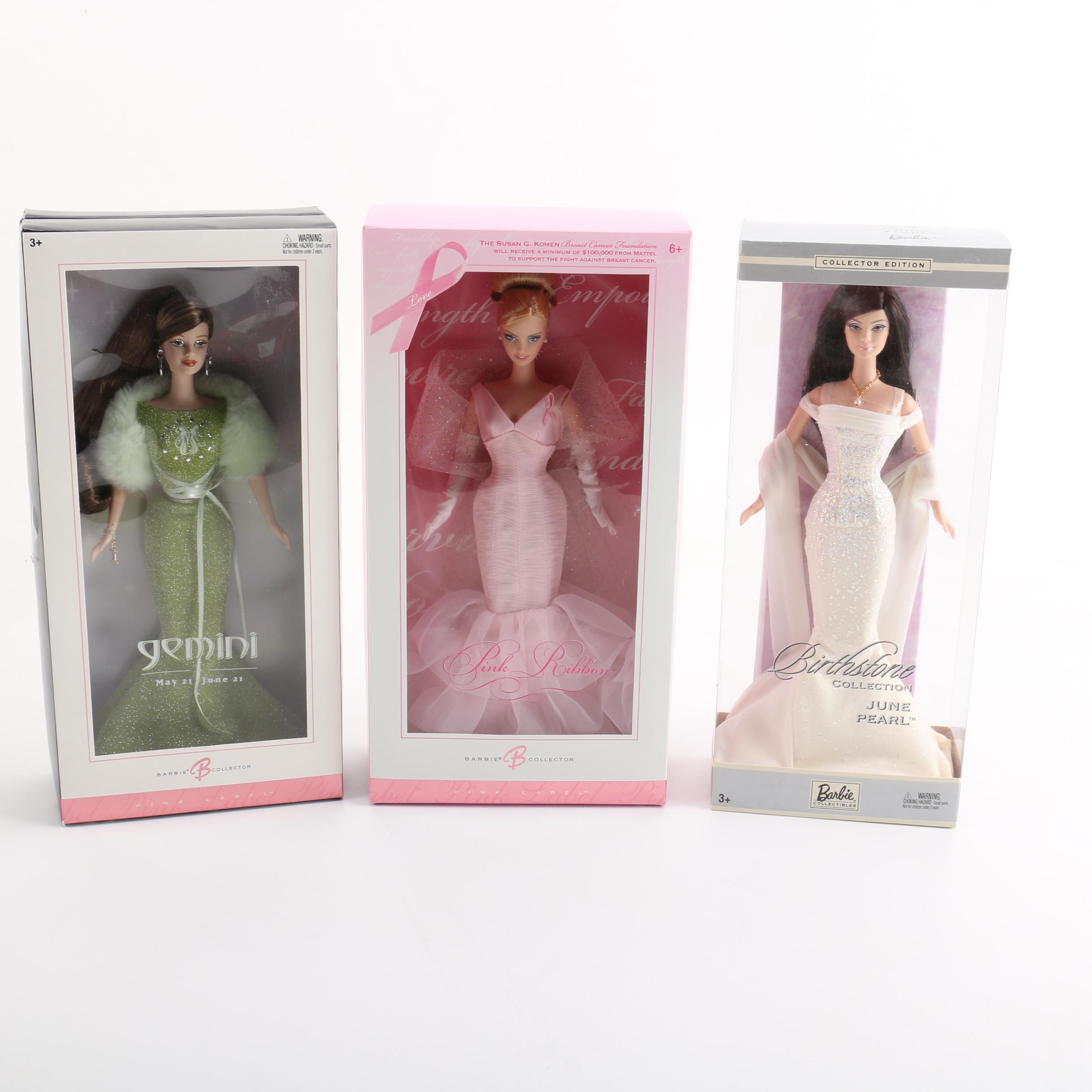 2000s Mattel Pink Label Barbie Dolls Featuring "Pink Ribbon" Barbie
