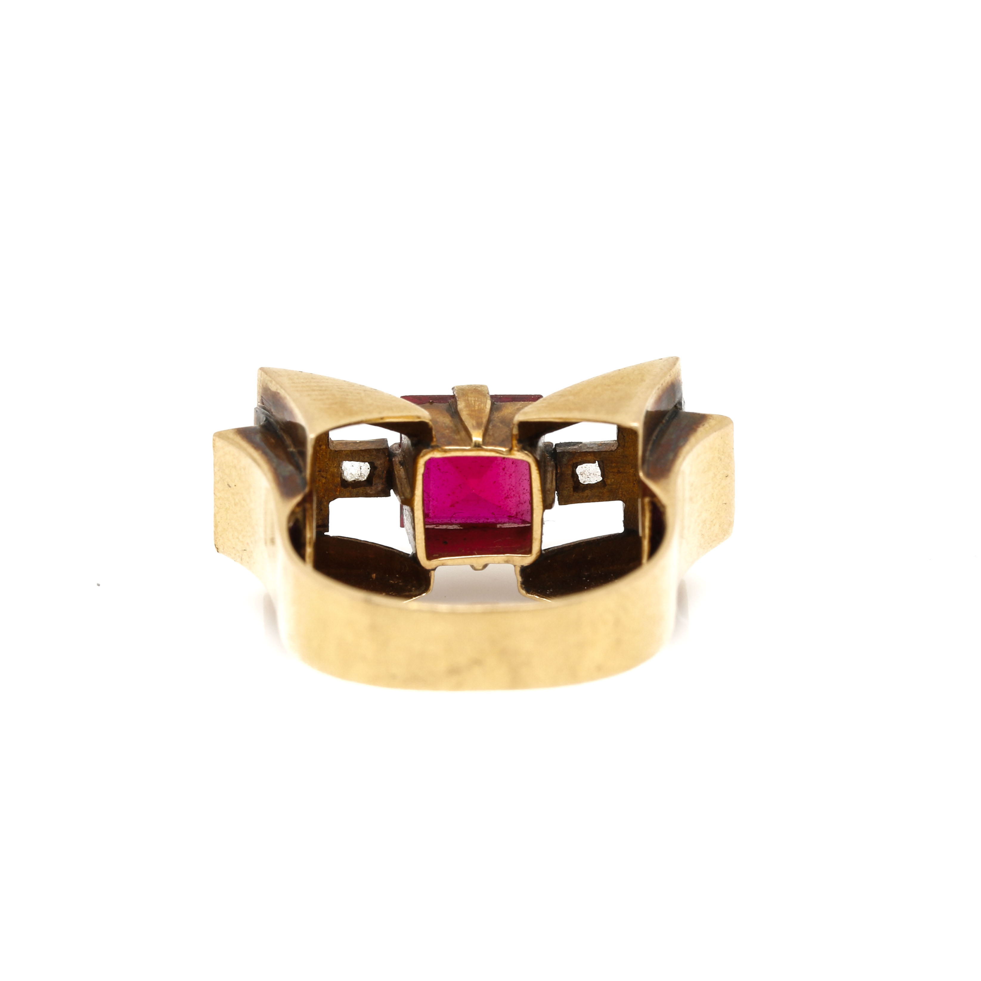18K Yellow Gold Ruby and Diamond Ring with Platinum Accents