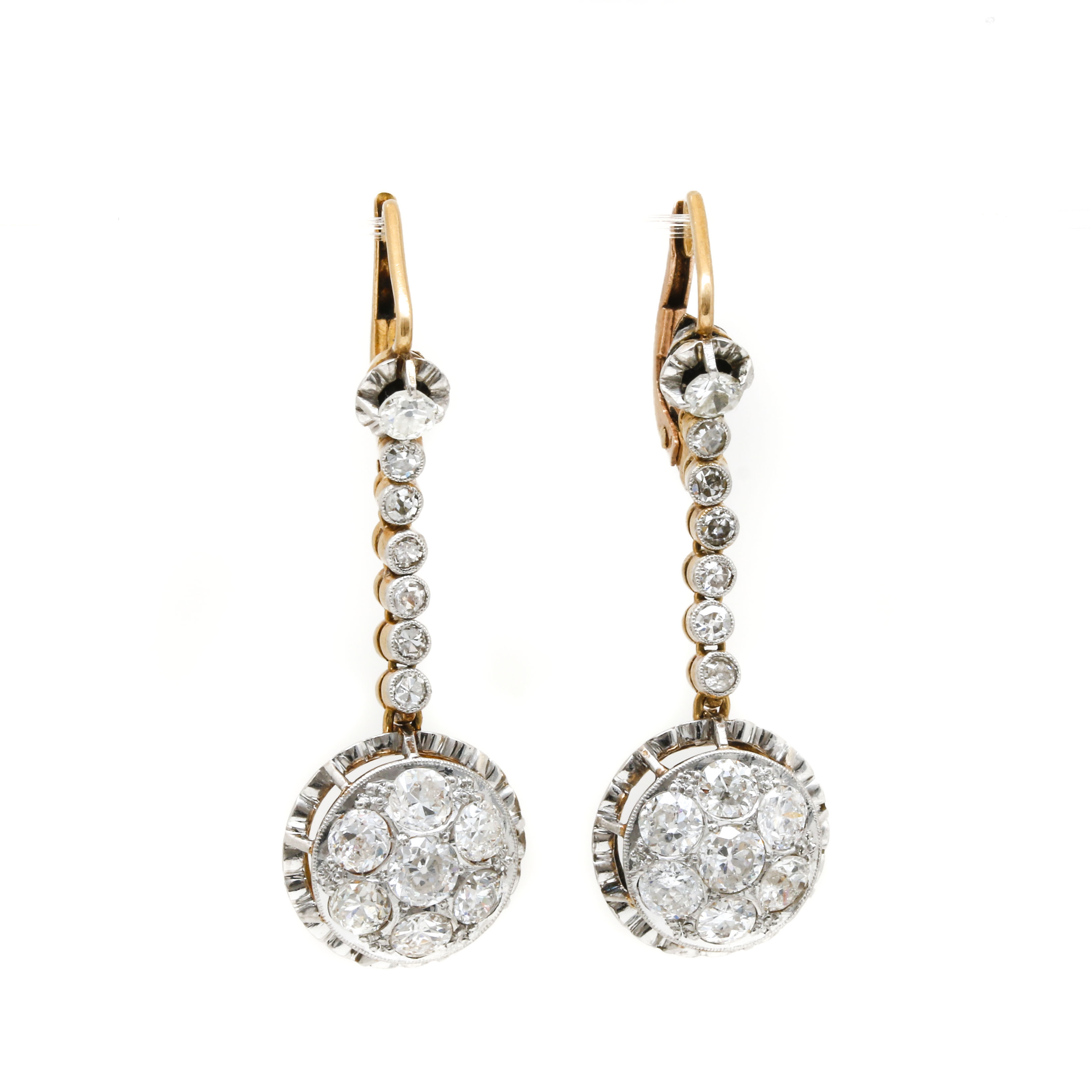 18K Yellow Gold and Platinum 2.70 CTW Diamond Earrings