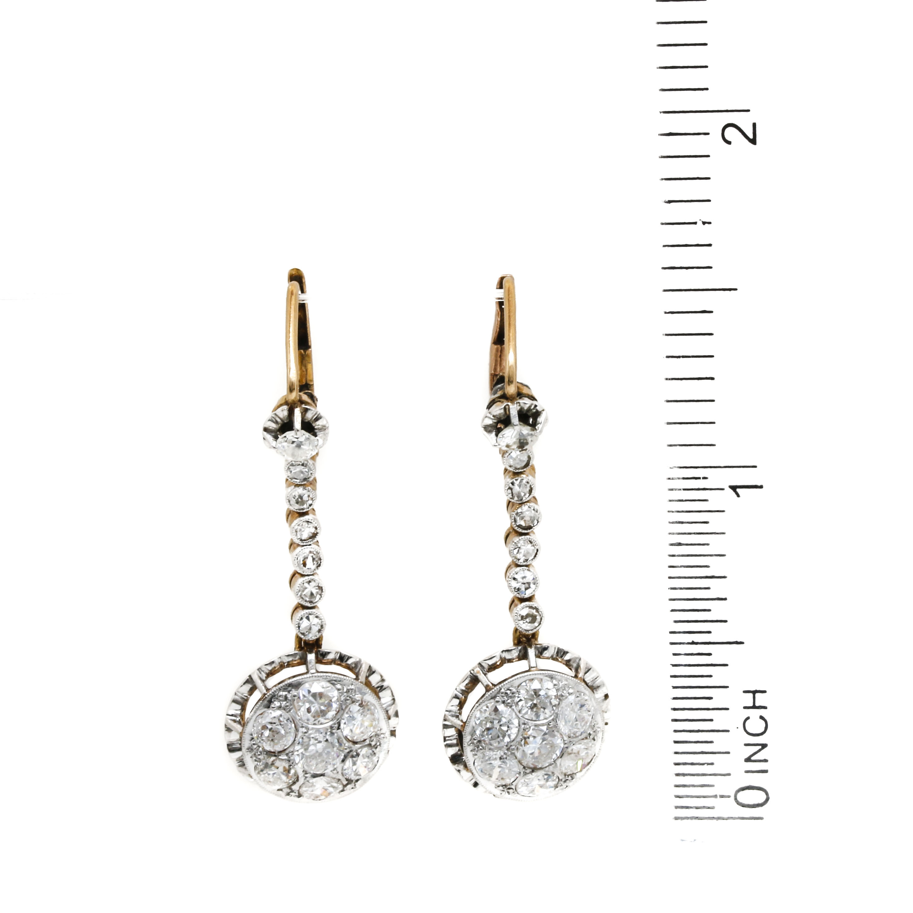 18K Yellow Gold and Platinum 2.70 CTW Diamond Earrings