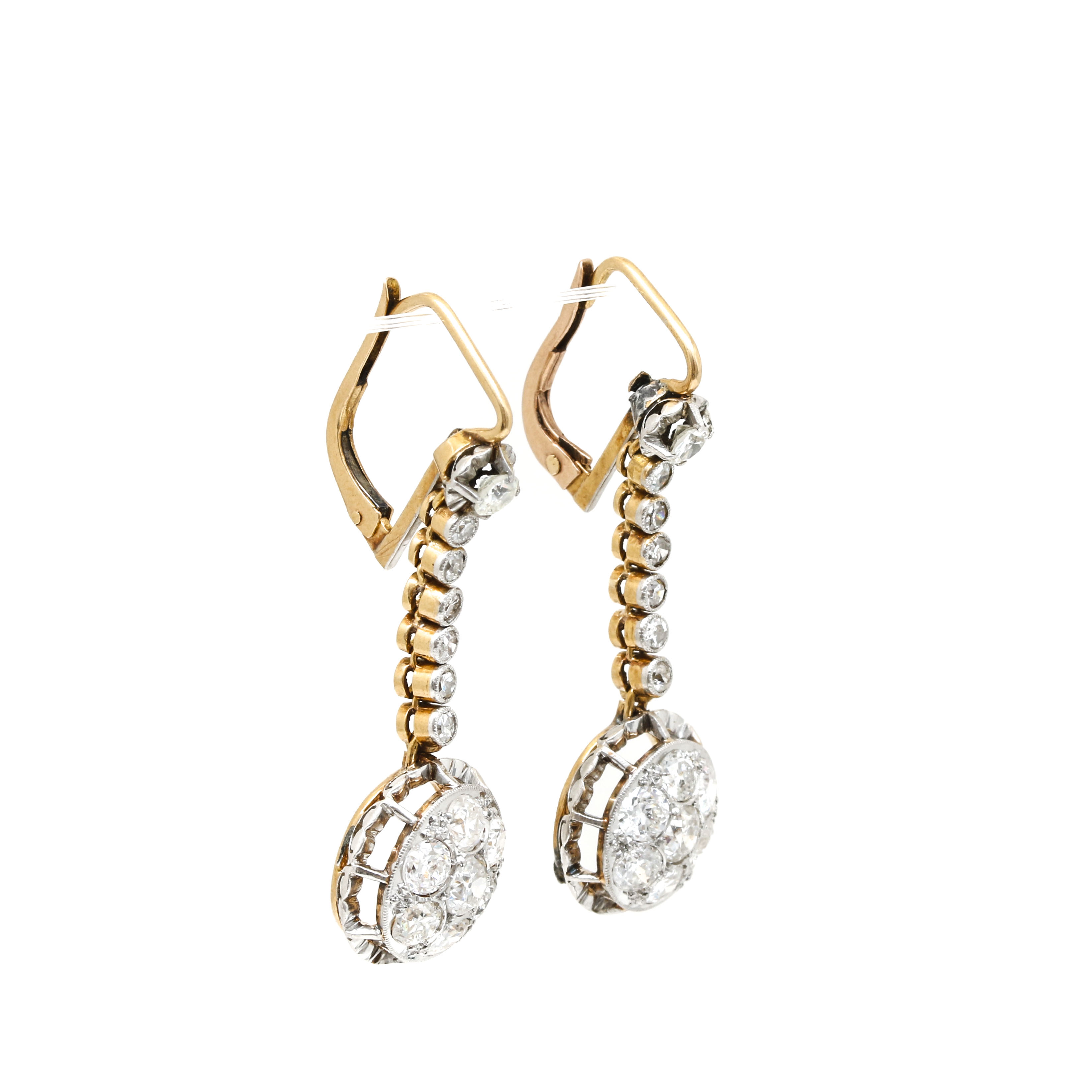18K Yellow Gold and Platinum 2.70 CTW Diamond Earrings