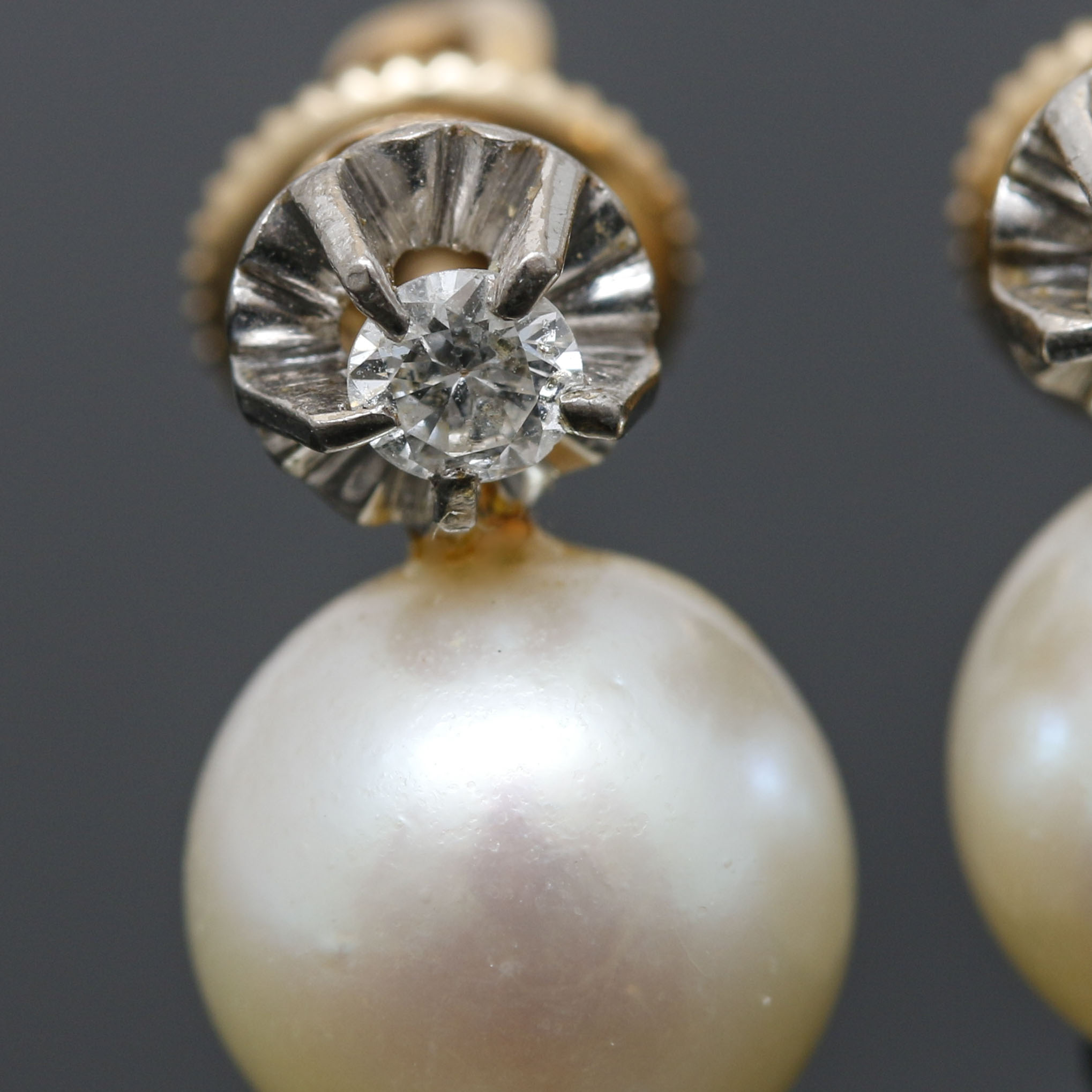 14K Yellow Gold Cultured Pearl and Diamond Earrings