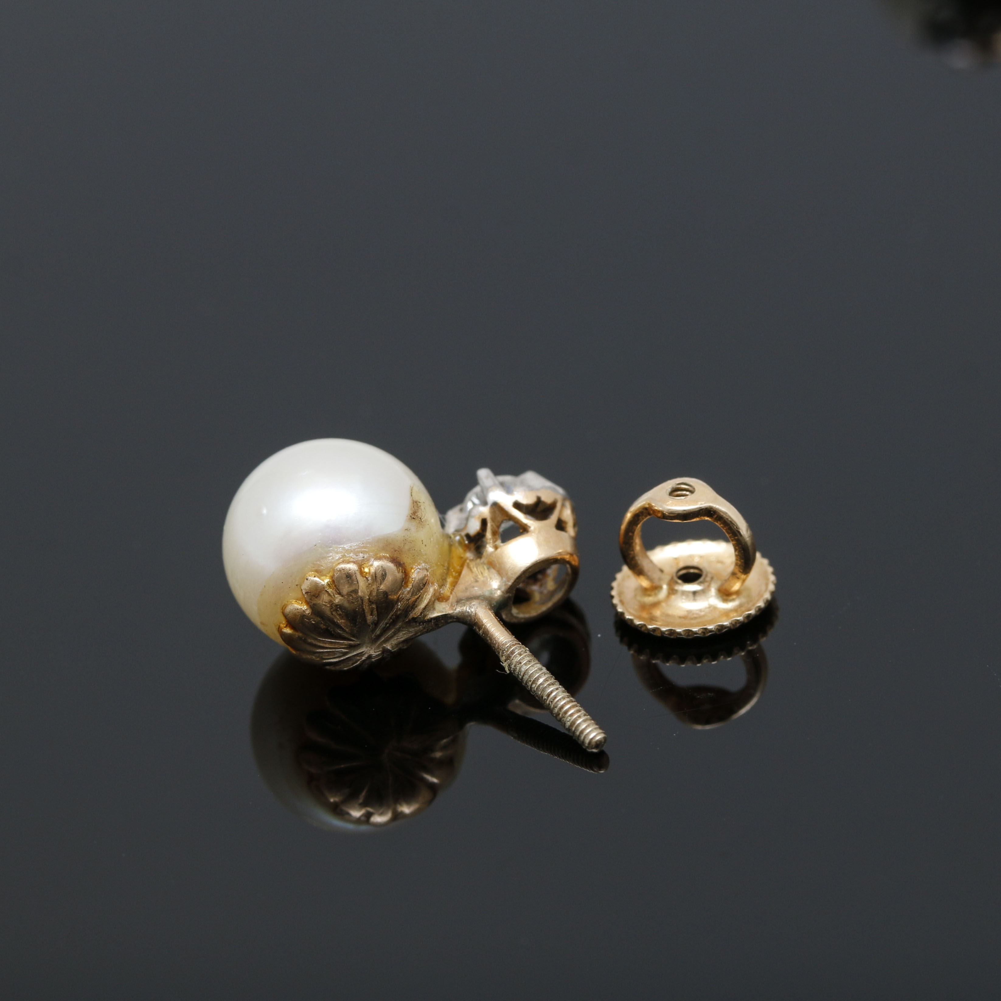 14K Yellow Gold Cultured Pearl and Diamond Earrings