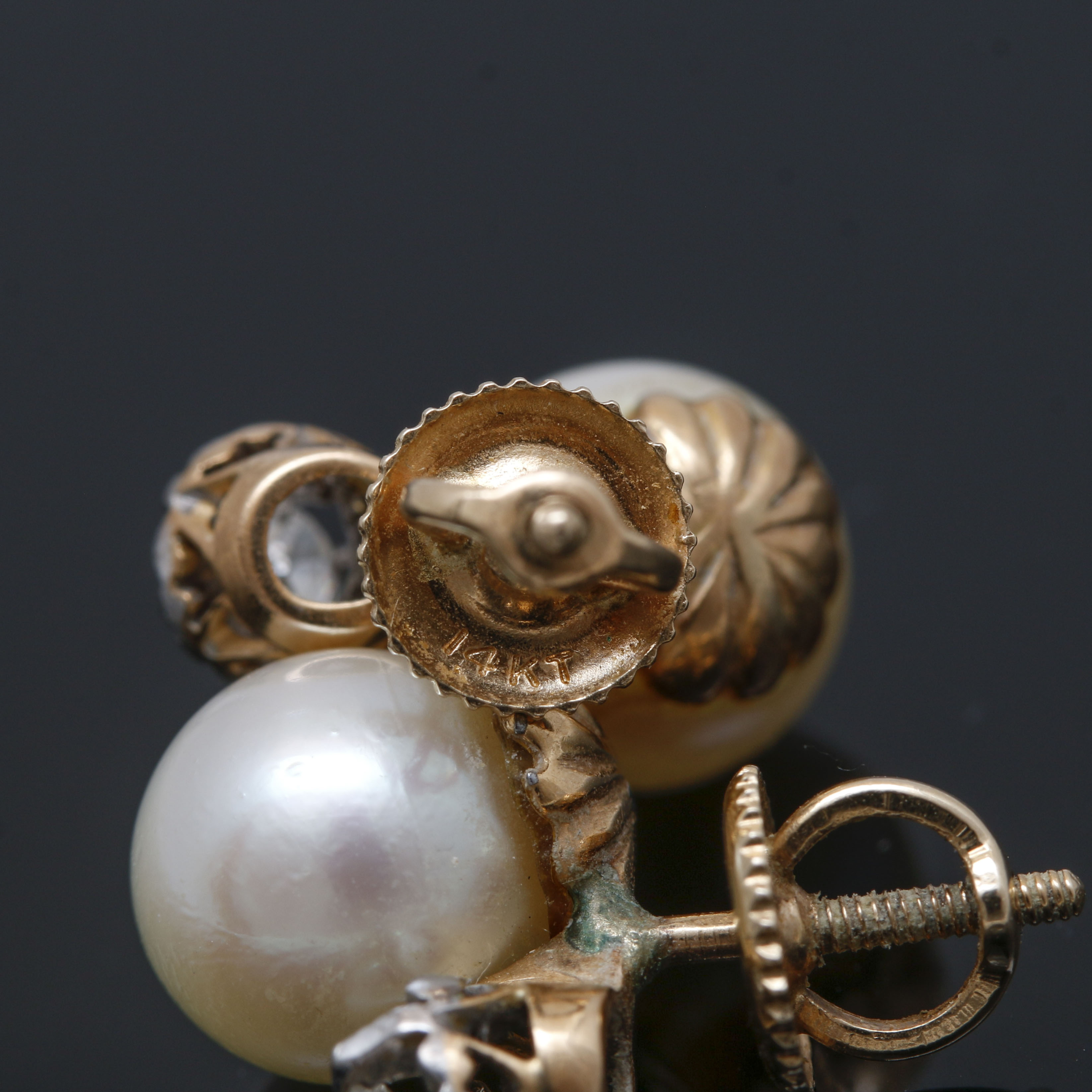 14K Yellow Gold Cultured Pearl and Diamond Earrings