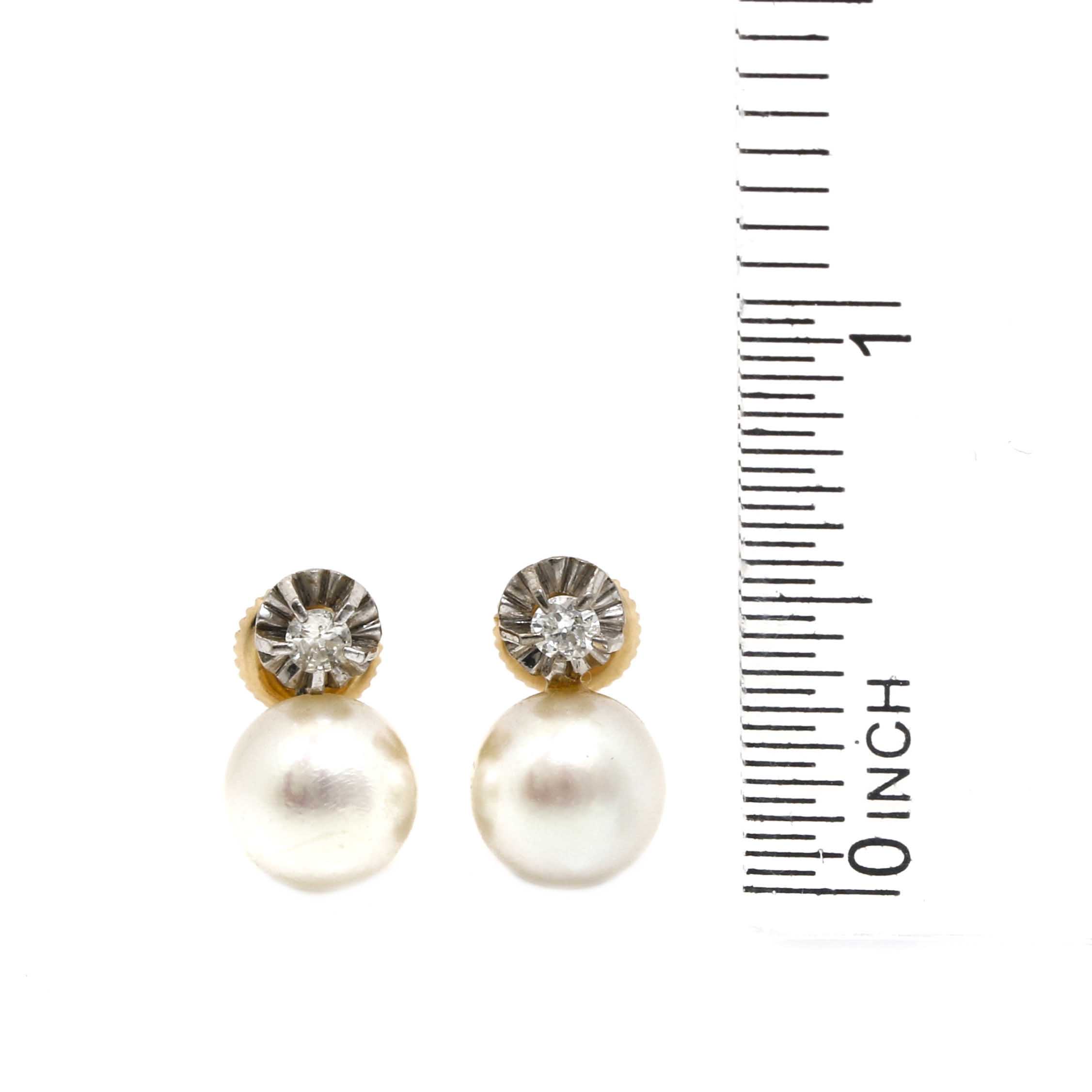 14K Yellow Gold Cultured Pearl and Diamond Earrings