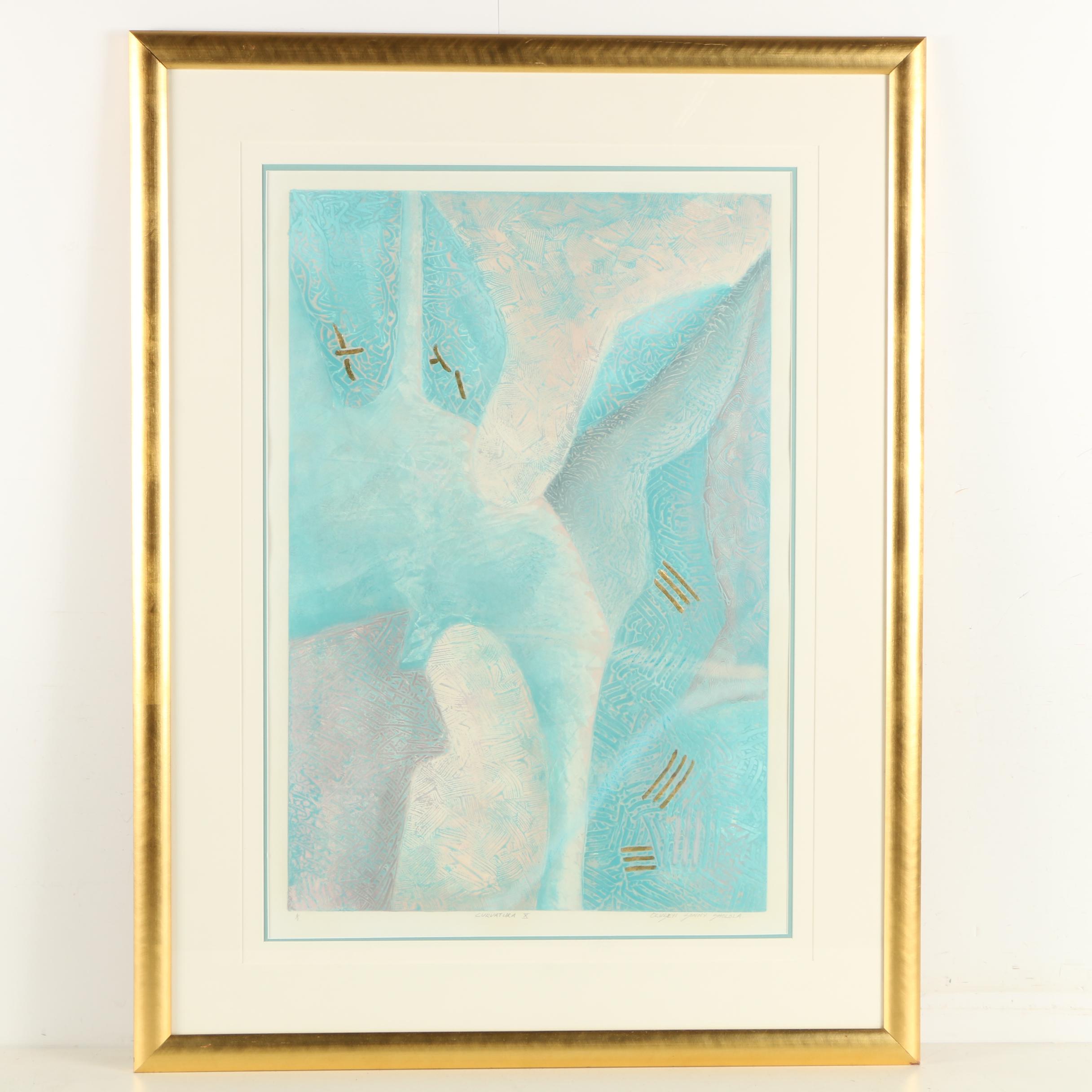 Oluseyi Sonny Sholola Embossed Monoprint "Curvatura X"