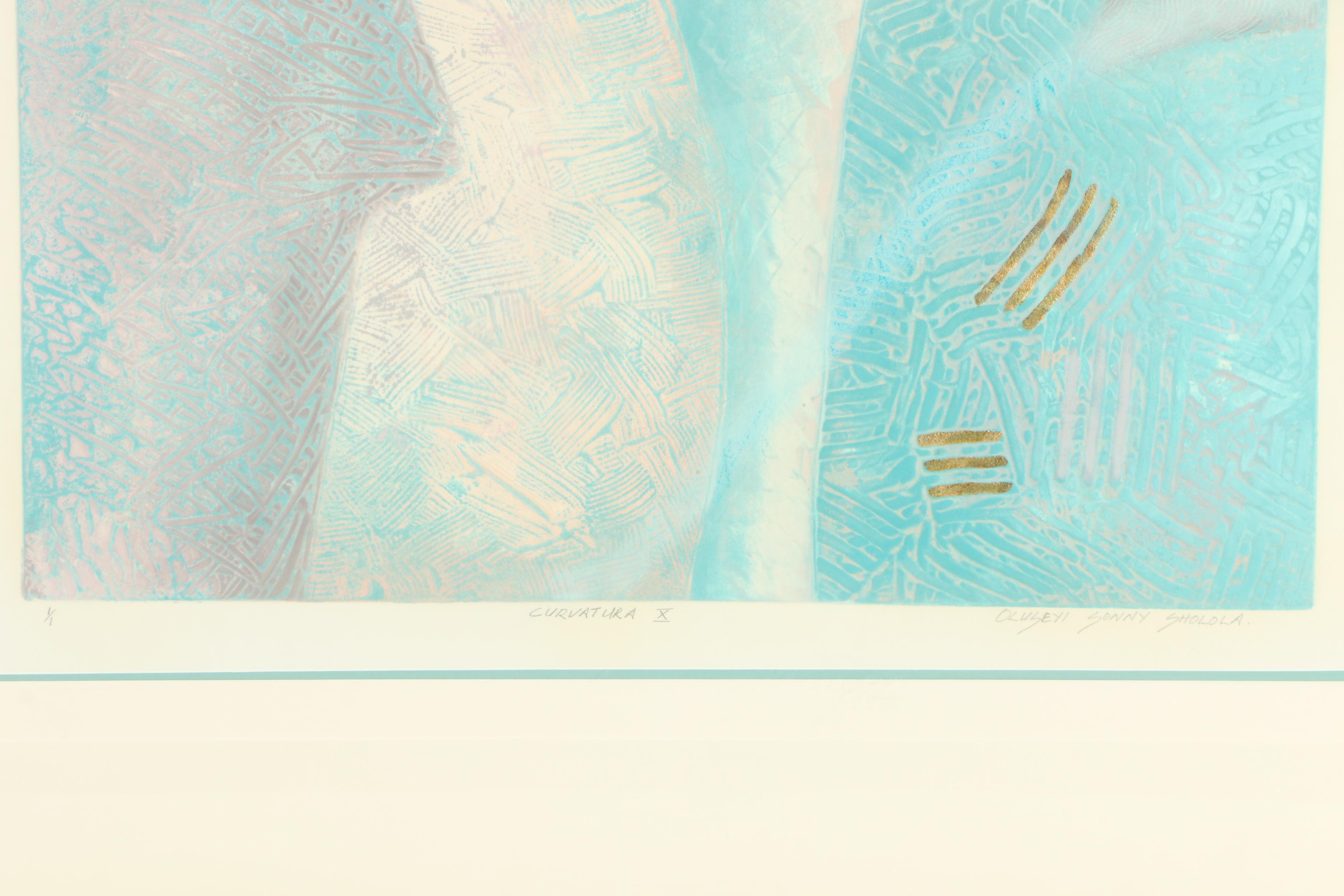 Oluseyi Sonny Sholola Embossed Monoprint "Curvatura X"