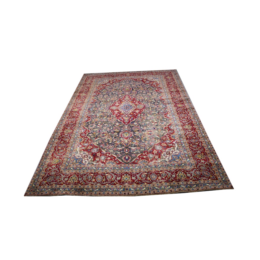 Large Hand-Knotted Persian Kashan Area Rug