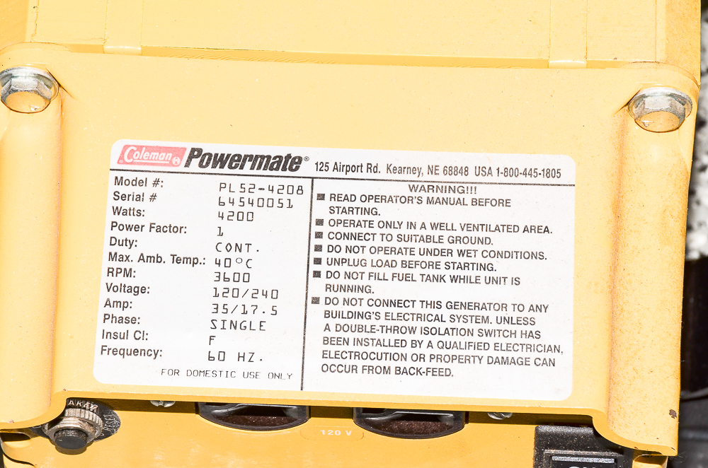 Coleman Powermate Contractor 4200 Portable Electric Generator
