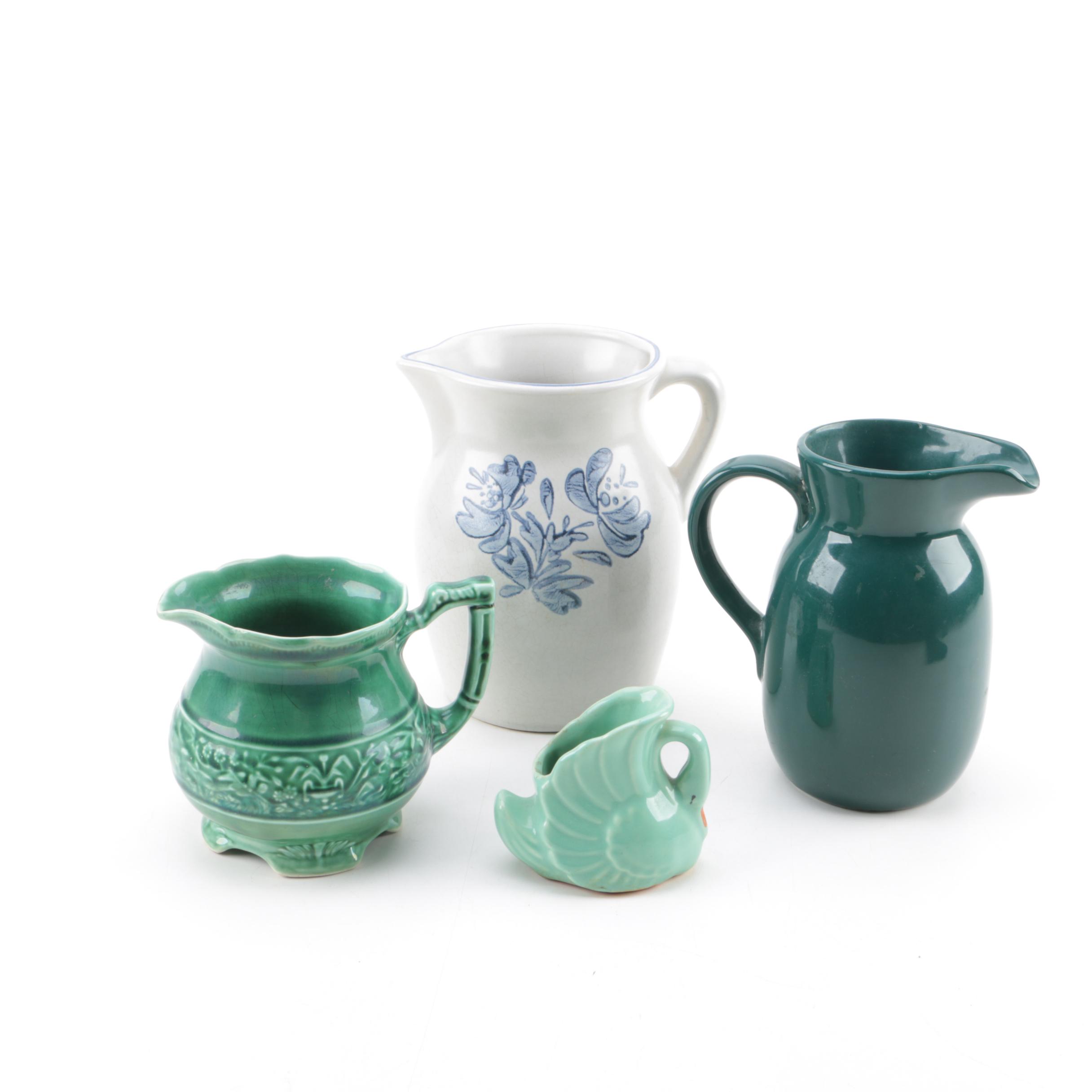 Pfaltzgraff Stoneware "Yorktowne" Pitcher and Swan Planter