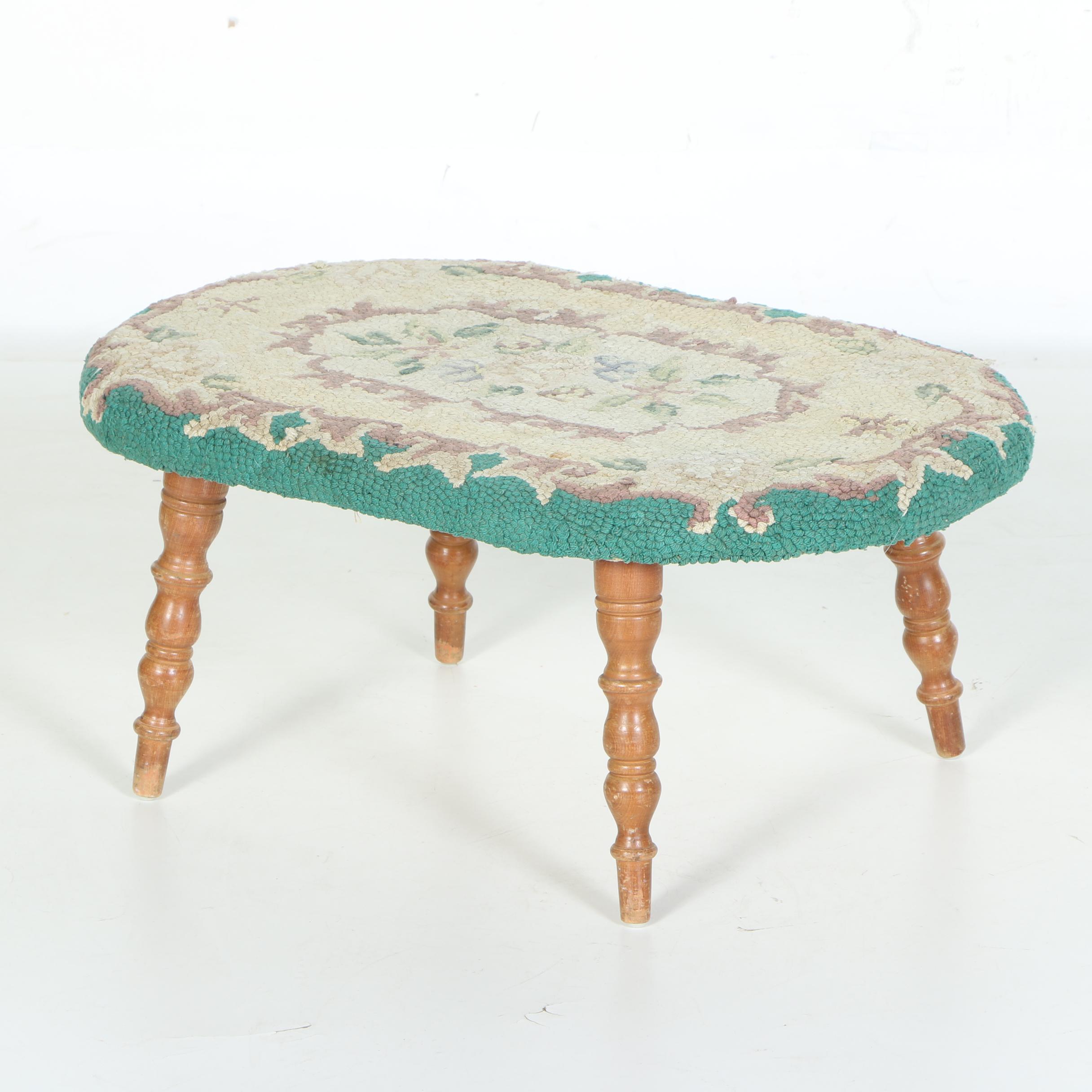 Vintage Hand-Hooked Footstool