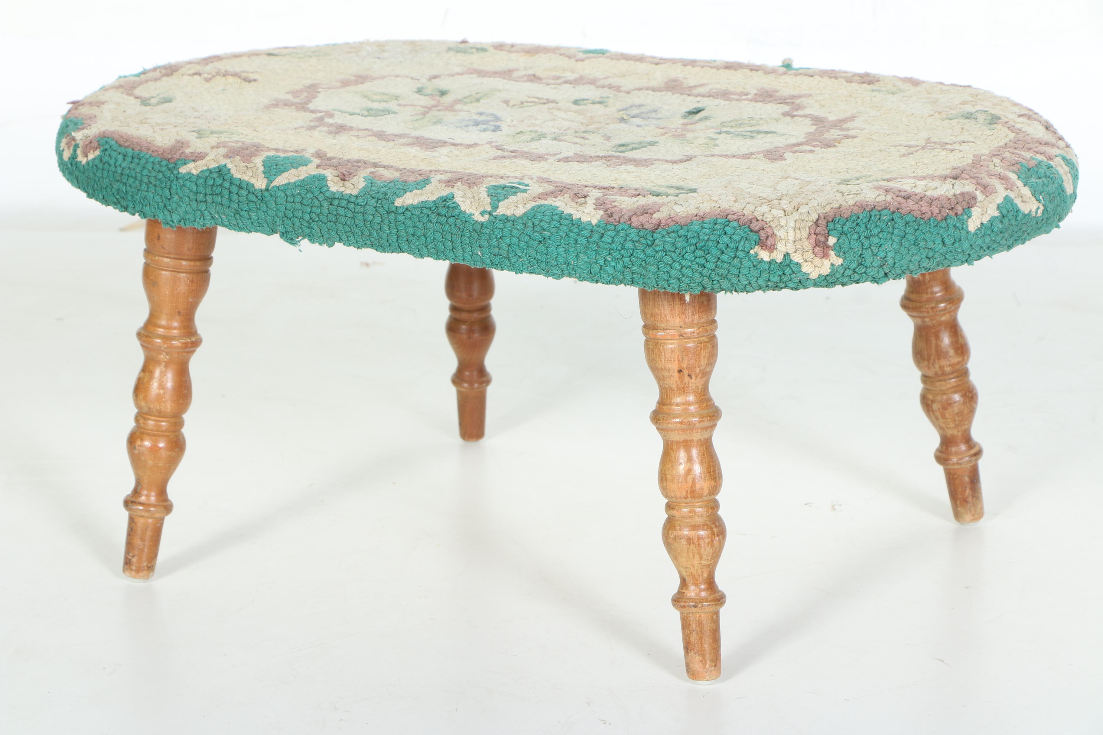 Vintage Hand-Hooked Footstool
