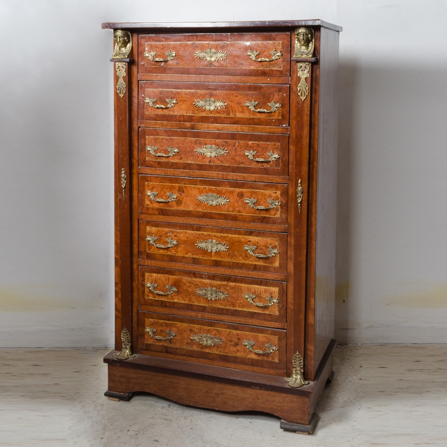 French Louis XV Style Lingerie Chest with Egyptian Mounts