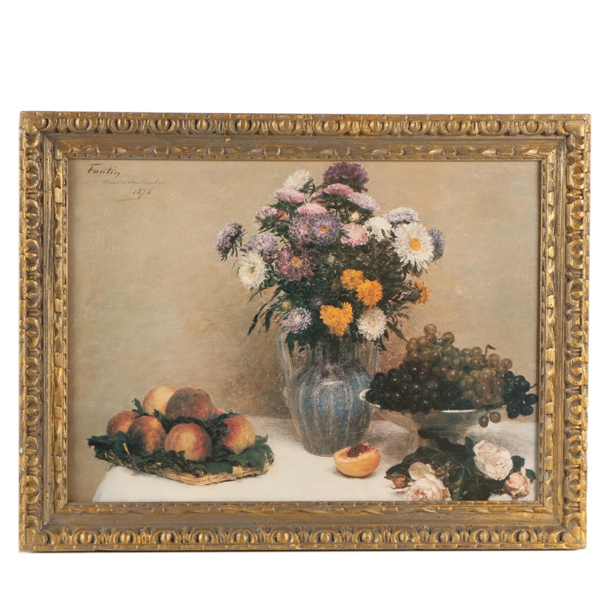 Offset Lithograph After Henri Fantin-Latour Still Life with Flowers and Fruit