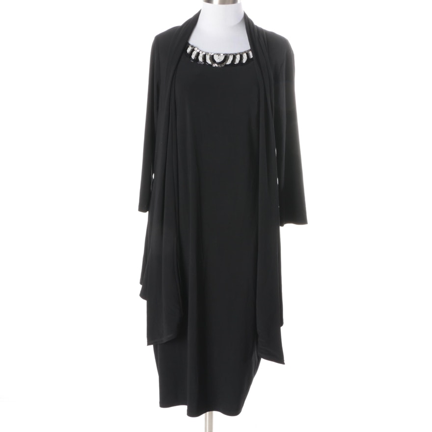 Evan-Picone Embellished Black Dress with Attached Jacket