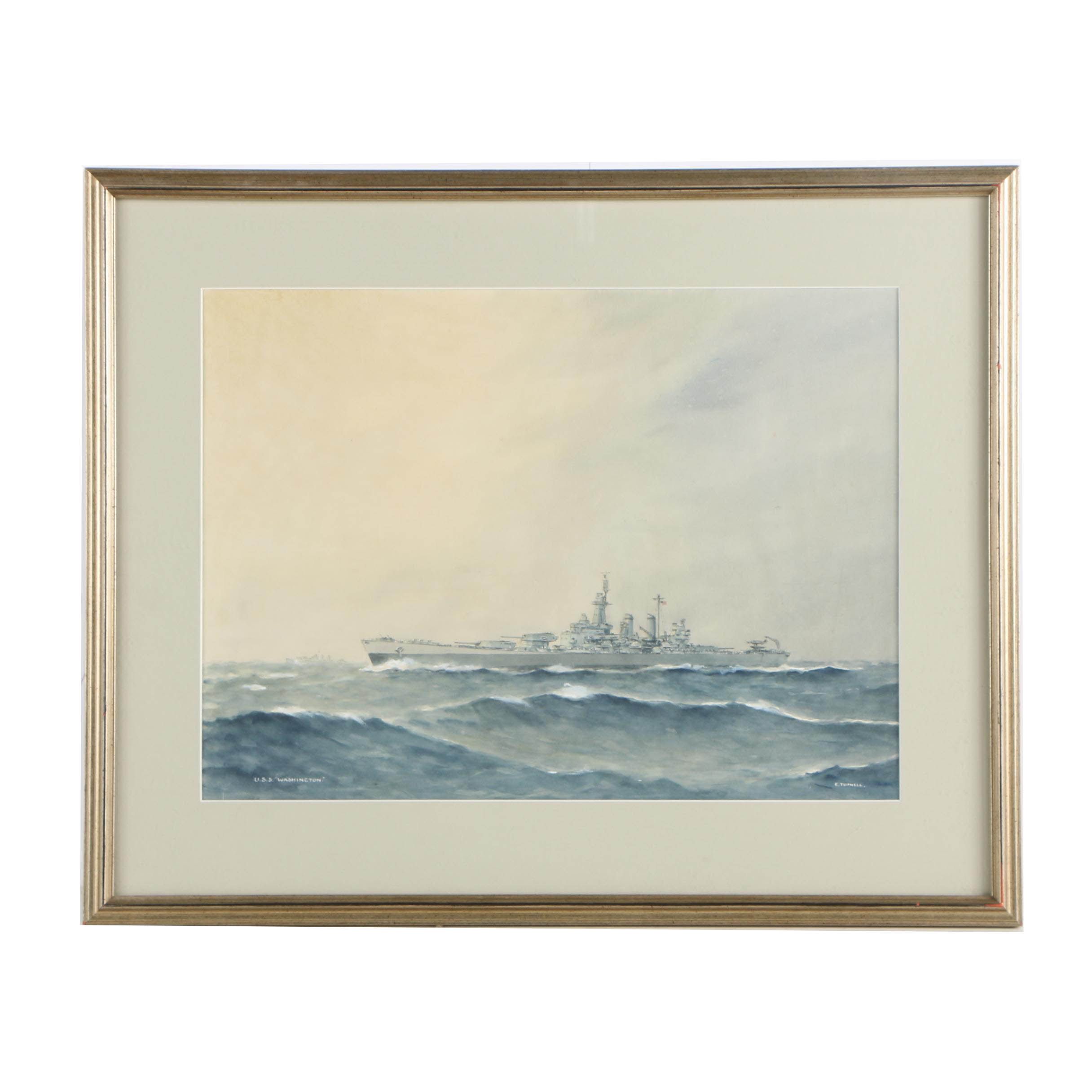 E. Tufnell Watercolor Nautical Painting "U.S.S. Washington"