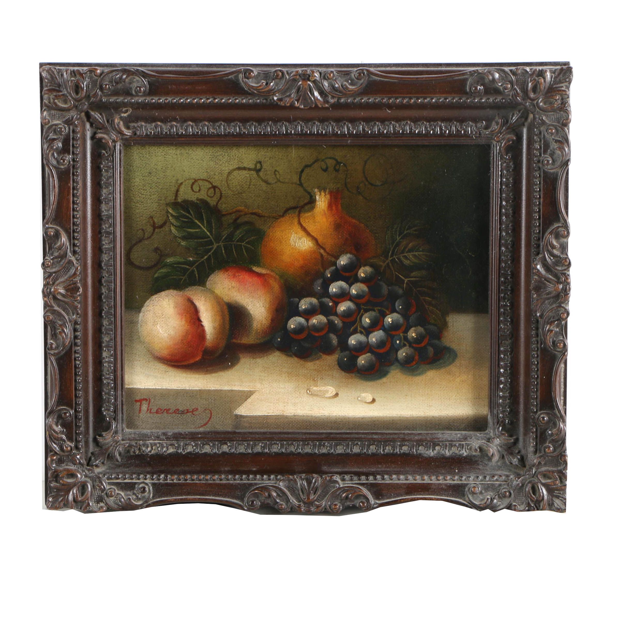 Therese Oil Painting of Still Life with Fruit and Vase