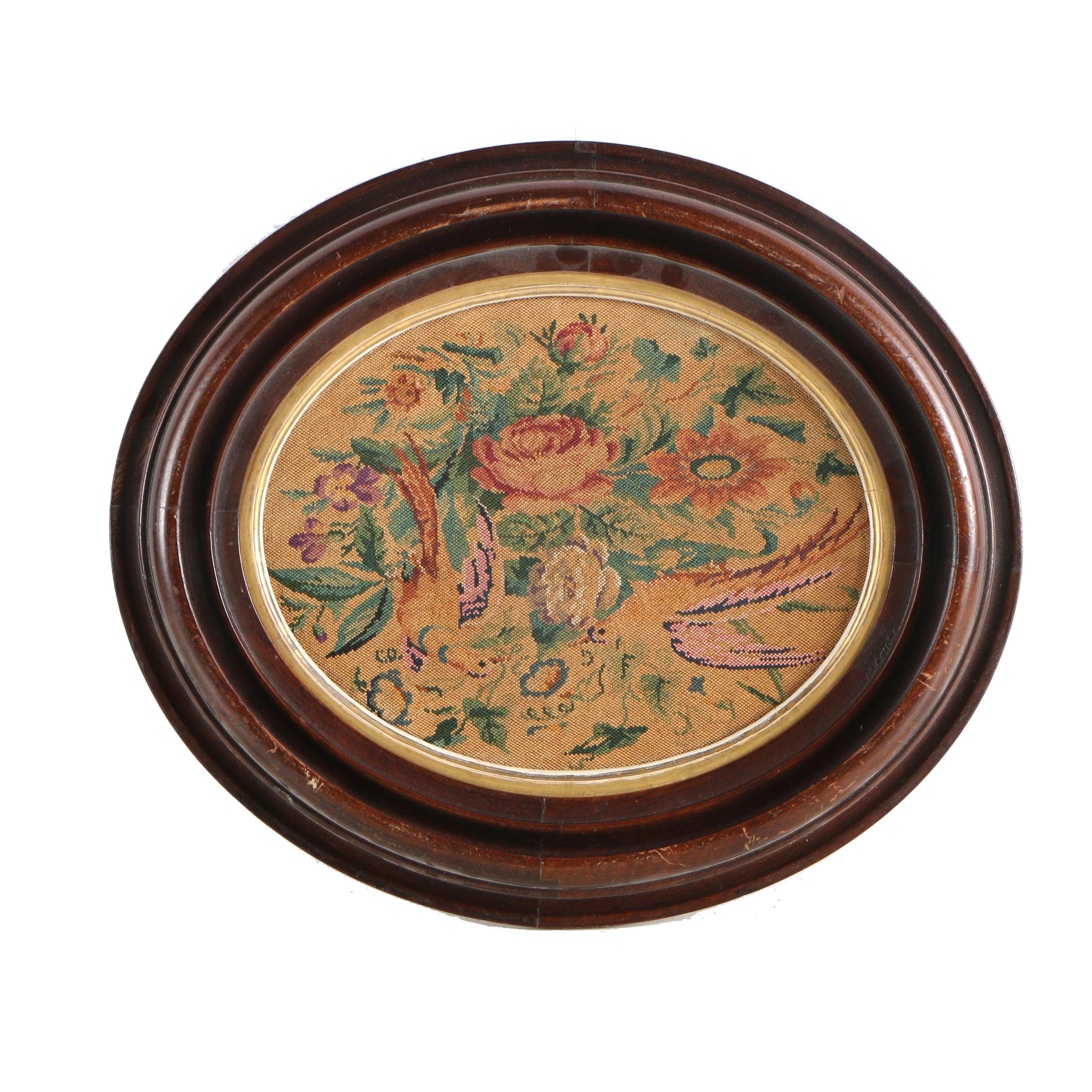 Needlepoint Textile of Birds and Flowers