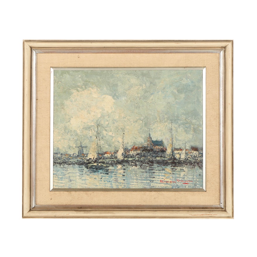 Simon Kromer Oil Painting "Paris Boat Scene"