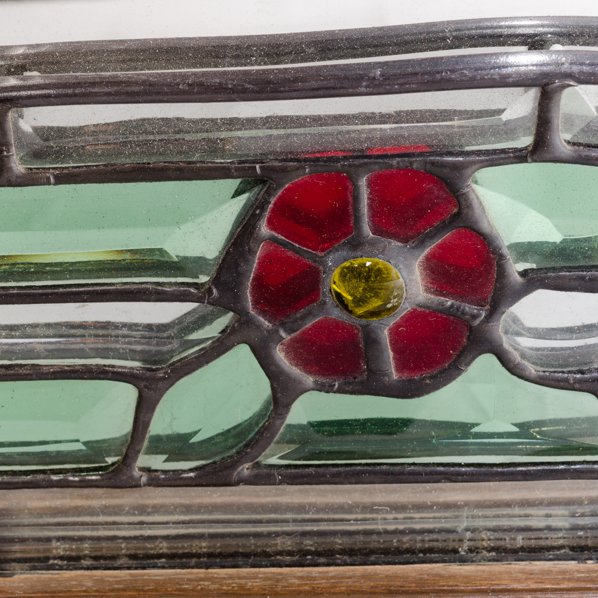 Wood Framed Mirror with Stained Glass Style Floral Motif