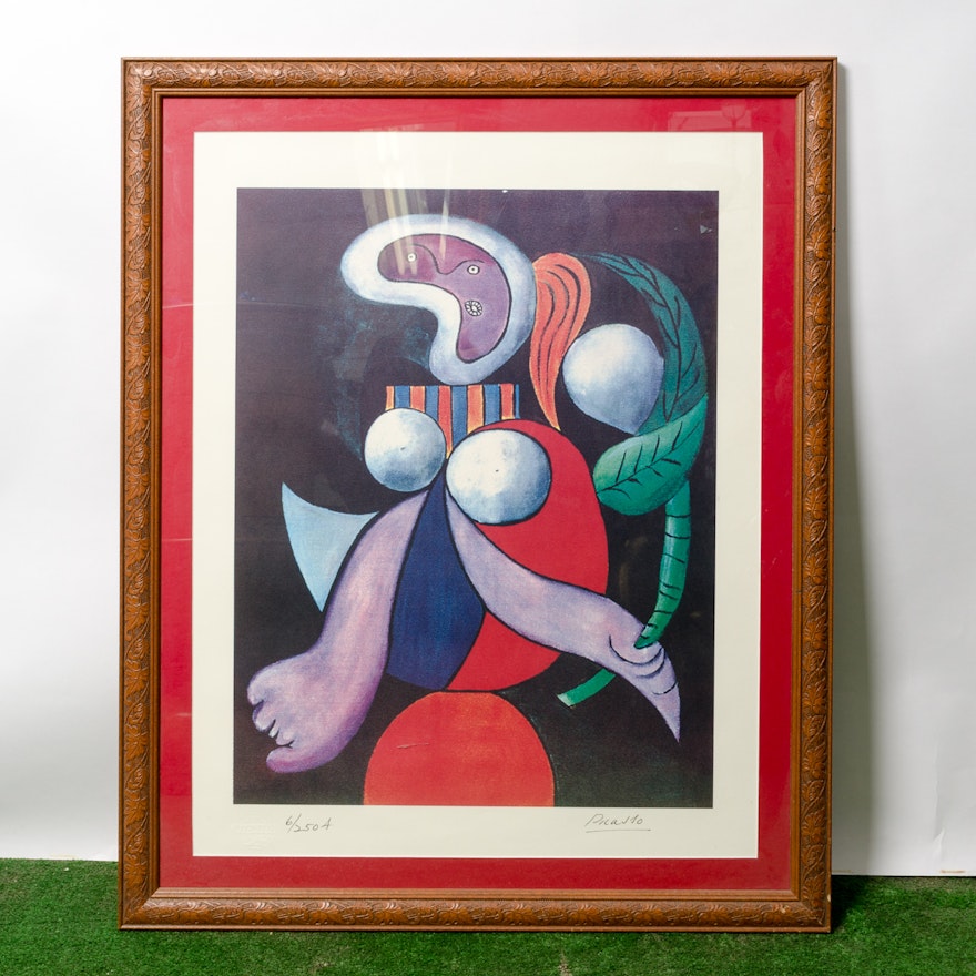 Framed Reproduction Art Print after Picasso's "Woman With a Flower"