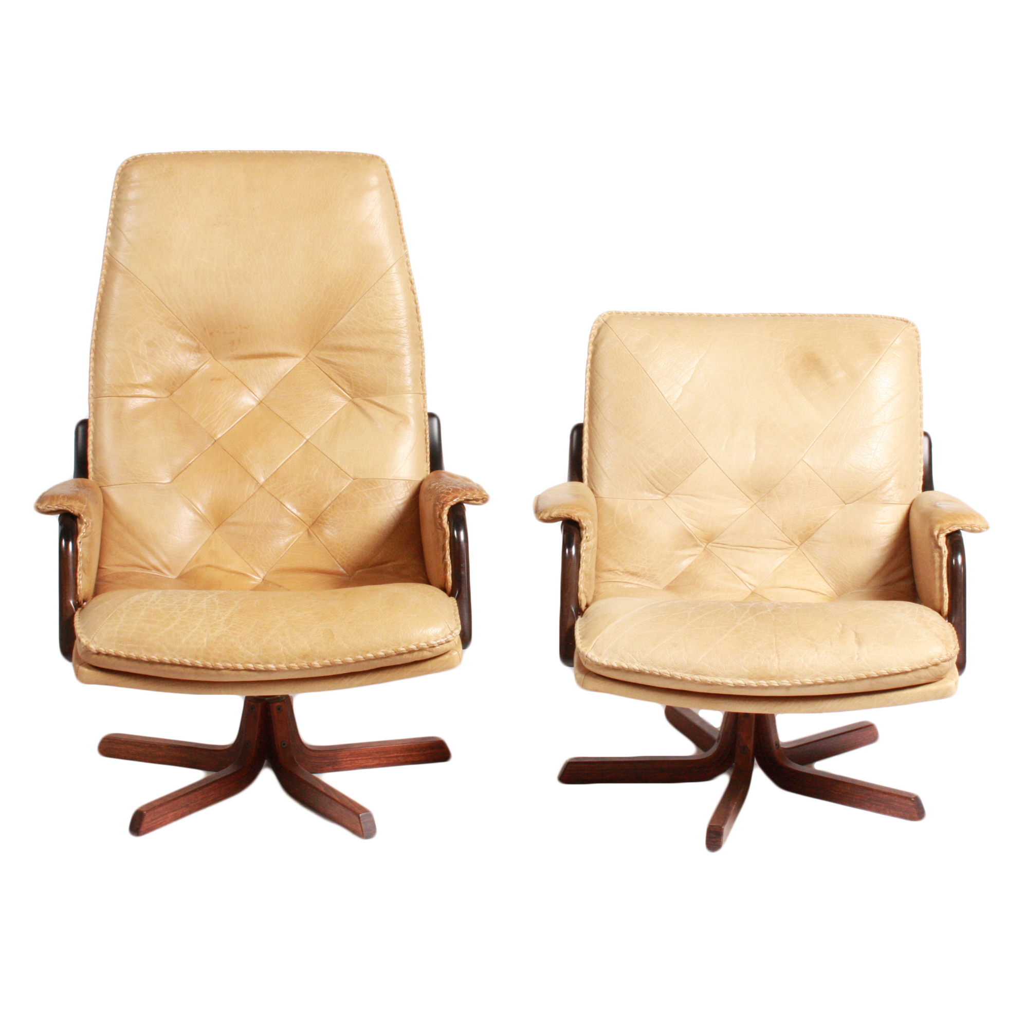 Danish Modern Blonde Leather Office Chairs