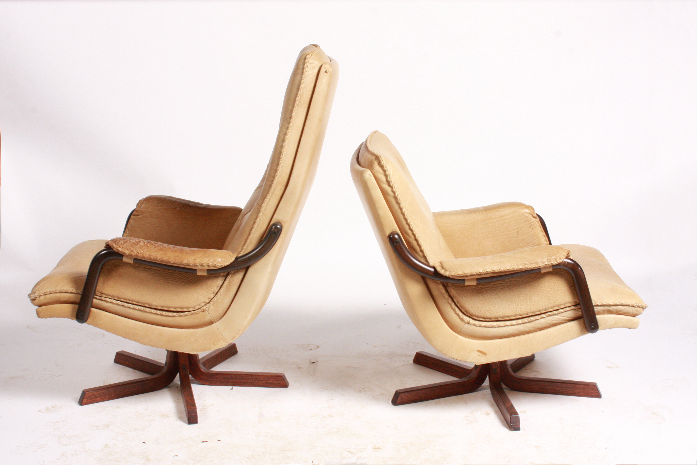 Danish Modern Blonde Leather Office Chairs