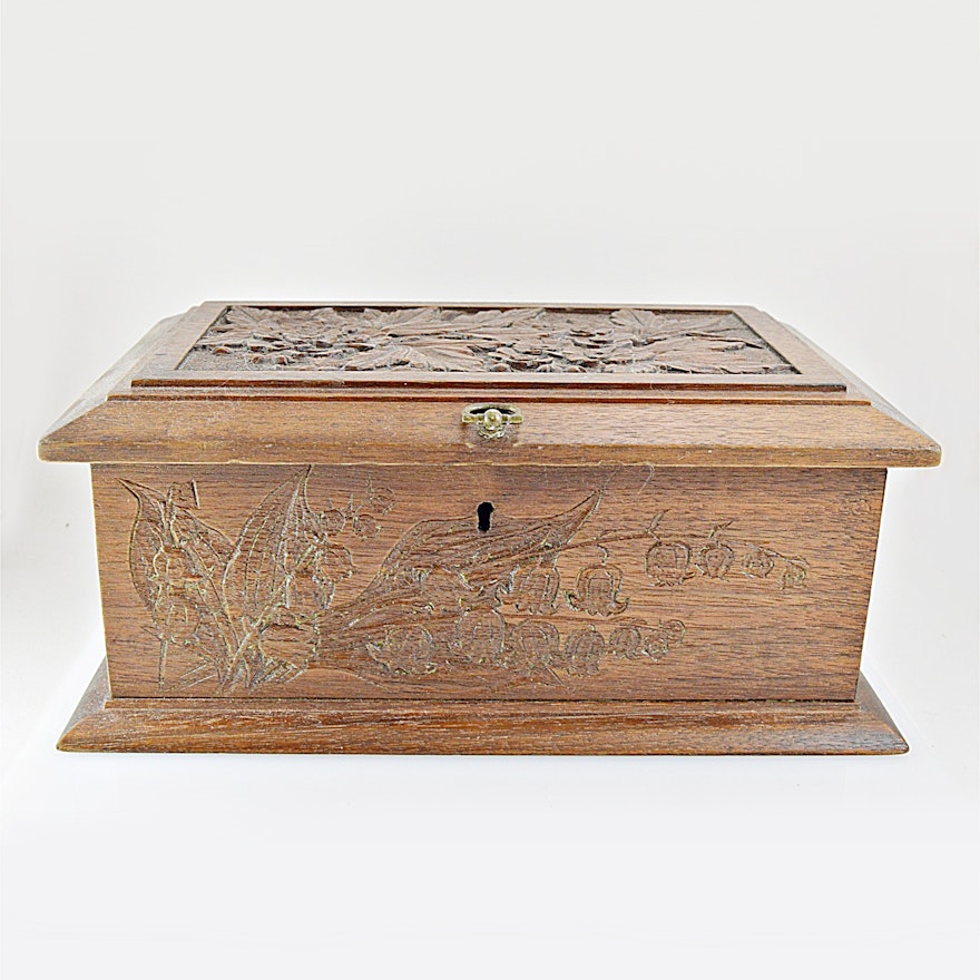 Antique Carved Walnut Box