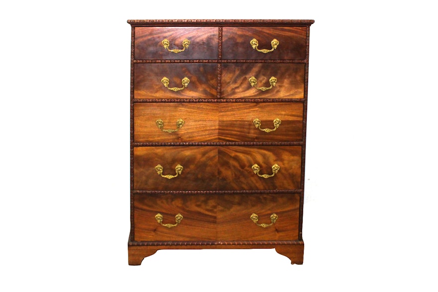 Chippendale Style Mahogany Carved Floral Chest of Drawers