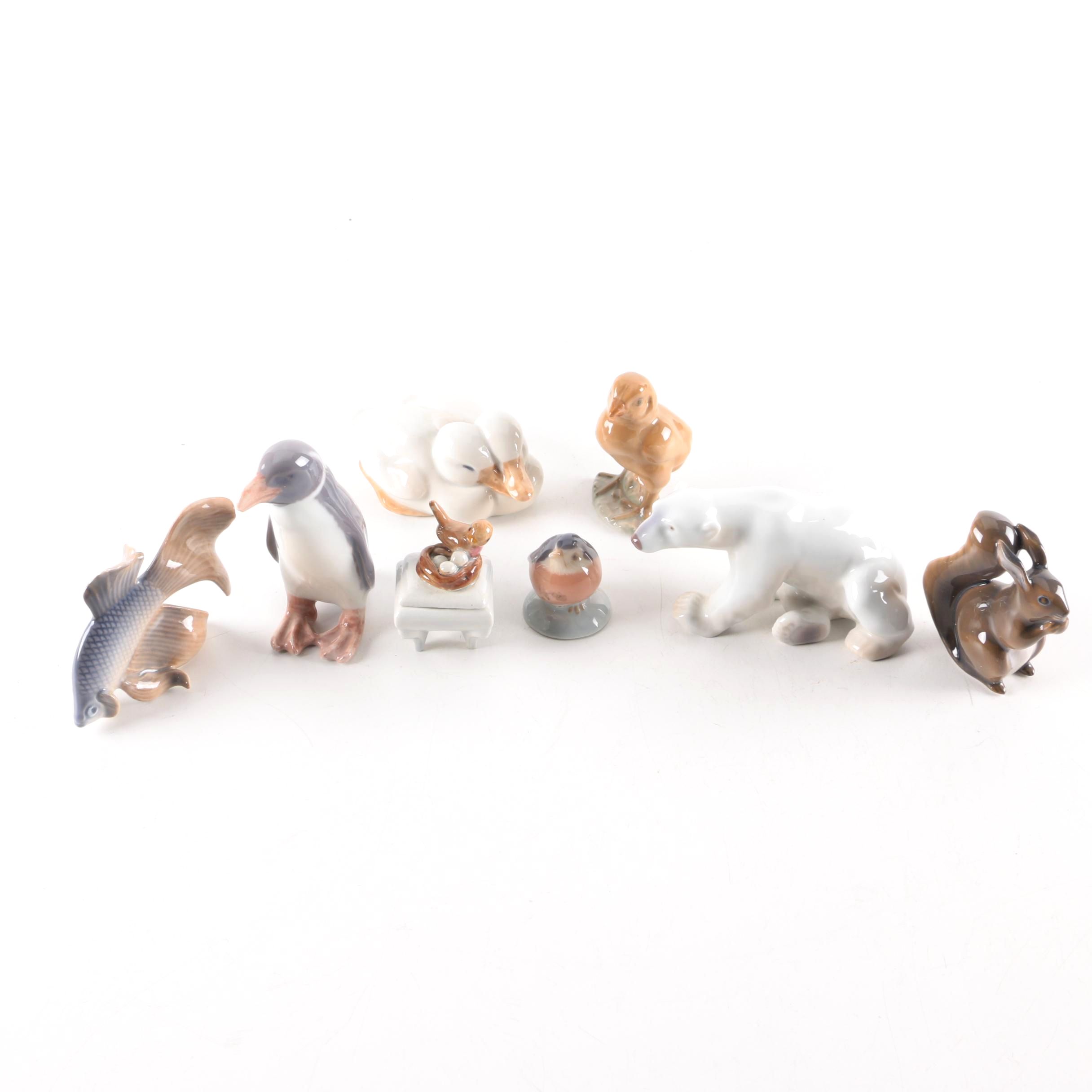 Collection of Royal Copenhagen and B&G Porcelain Animal Figurines