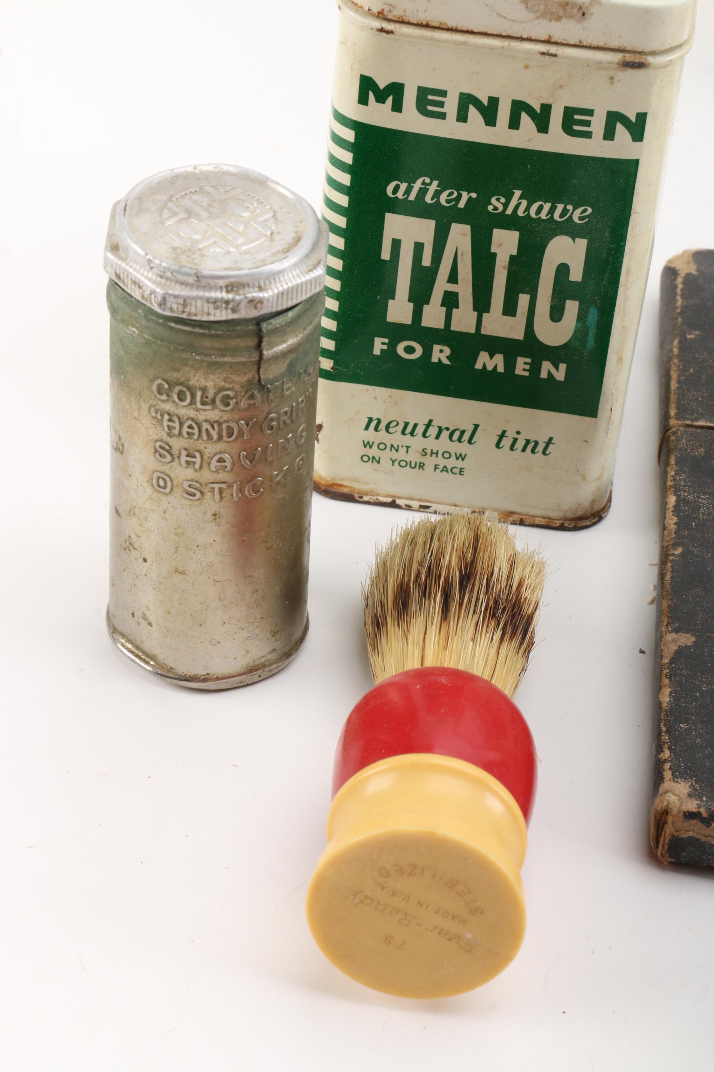 Vintage Barber Supplies, Including Straight Razor, Brushes and Clippers