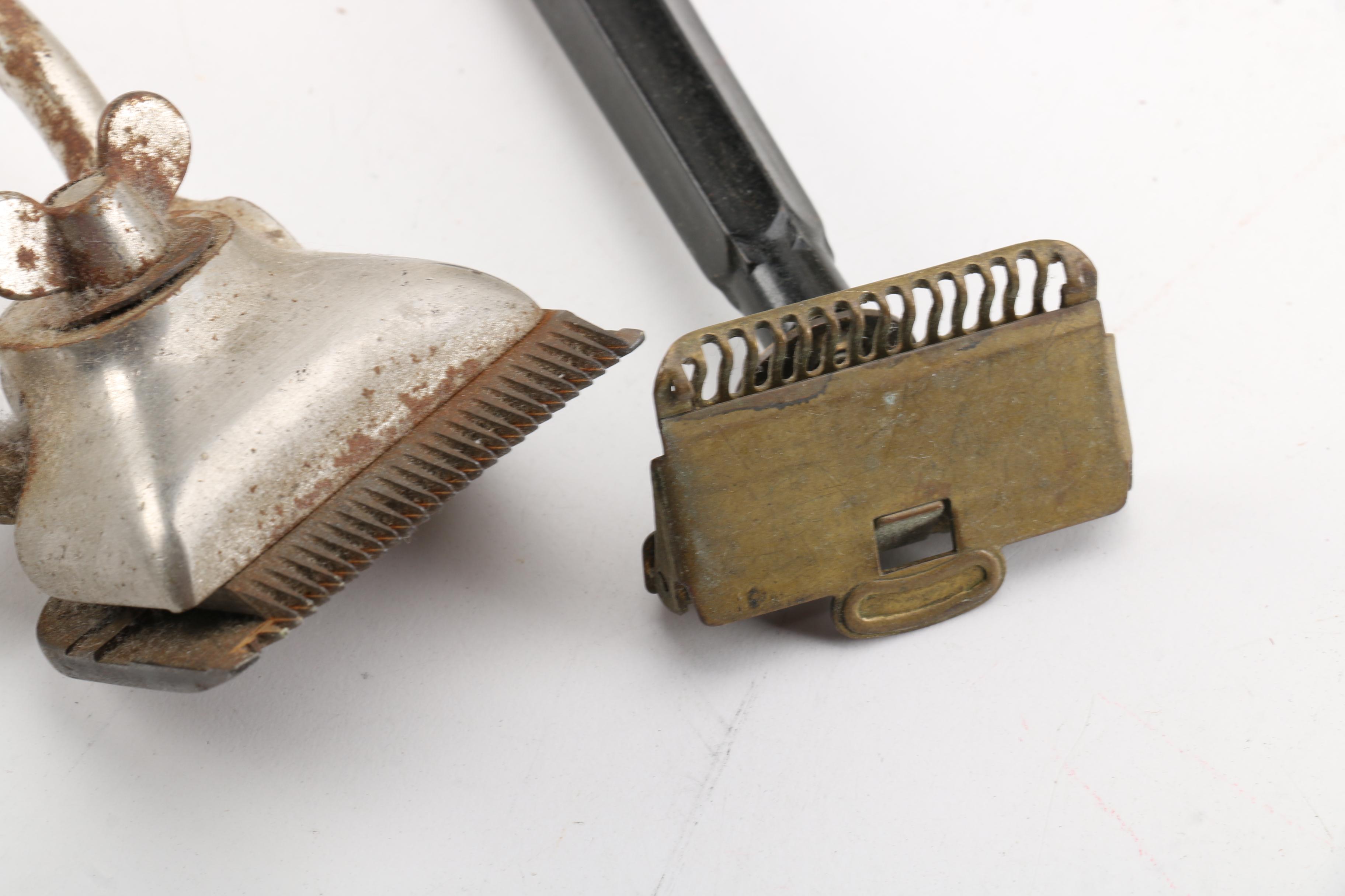 Vintage Barber Supplies, Including Straight Razor, Brushes and Clippers