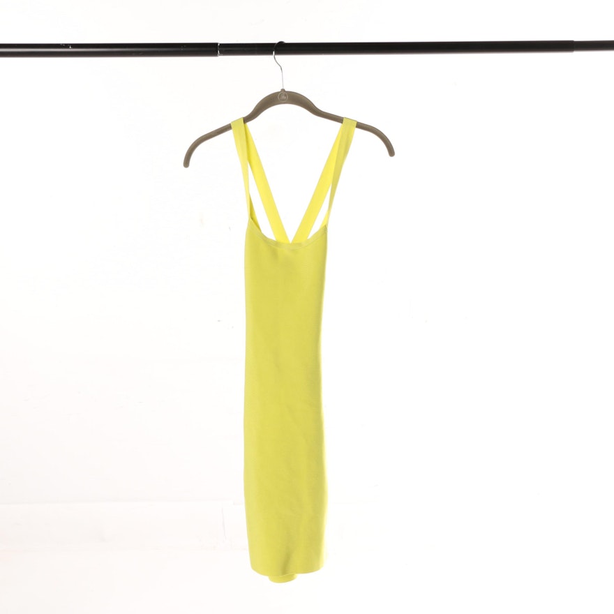 Herve Leger Chartreuse Ribbed Body-Con Dress