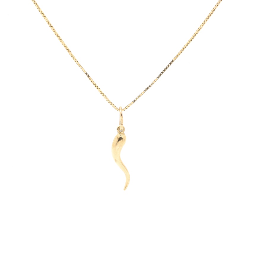 14K Yellow Gold Italian Horn Necklace