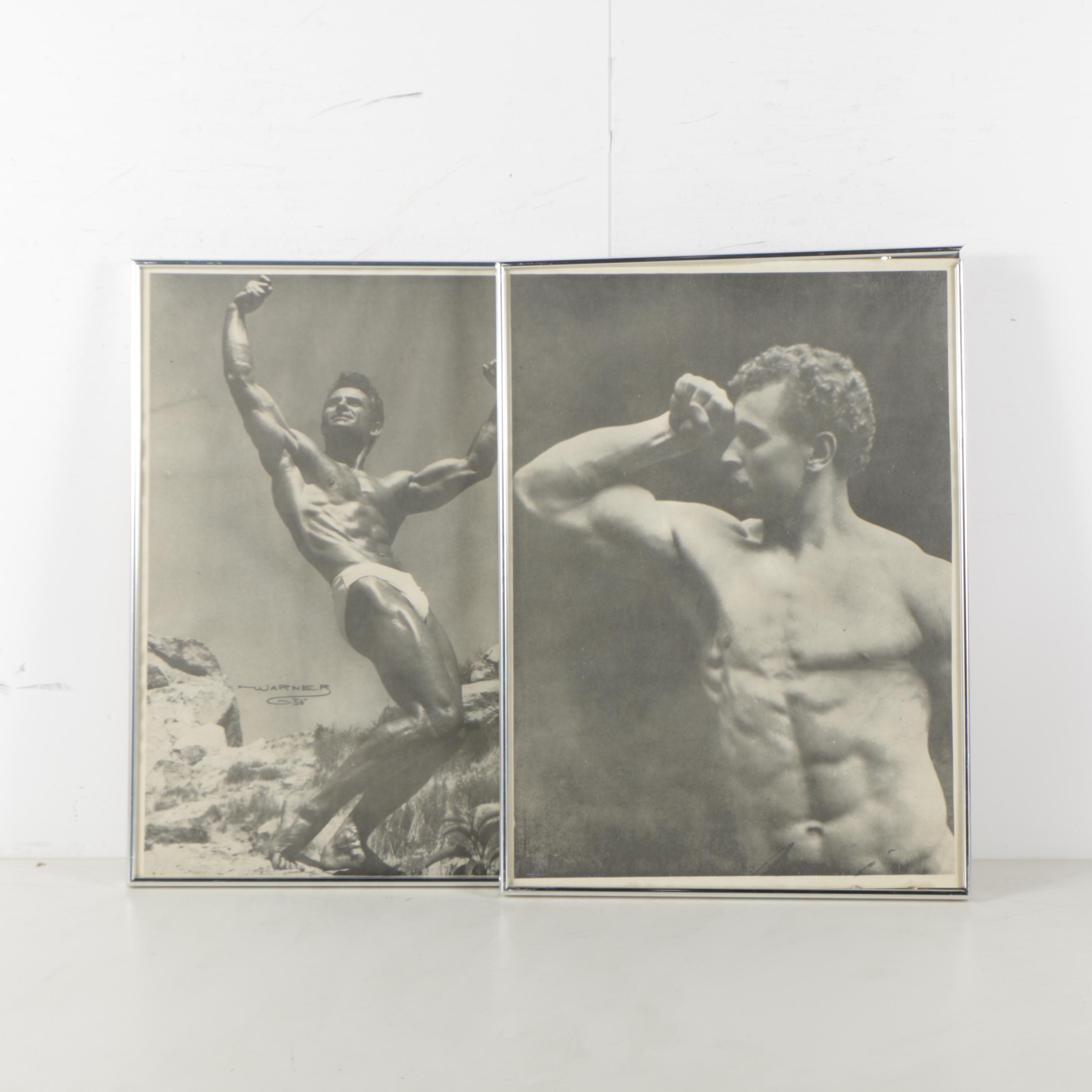 Mid-Century Halftone Prints of Bodybuilders Steve Reeves and Eugen Sandow