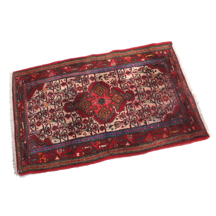 Semi-Antique Hand-Knotted Persian Zanjan Accent Rug