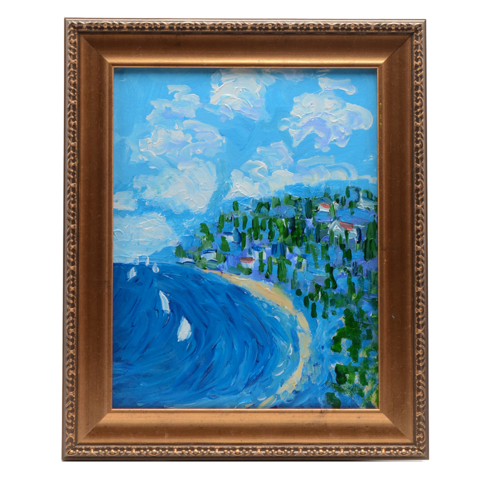 Will Becker Acrylic Painting on Canvas Board of Lake Scene