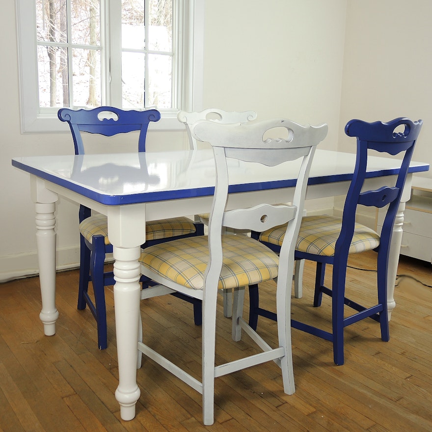 Arhaus White Enamel Top Table and Chairs