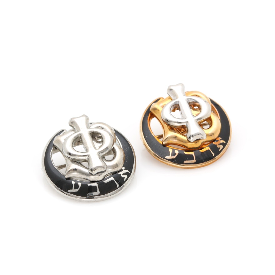 10K Yellow Gold and Sterling Silver Gamma Phi Beta Pins