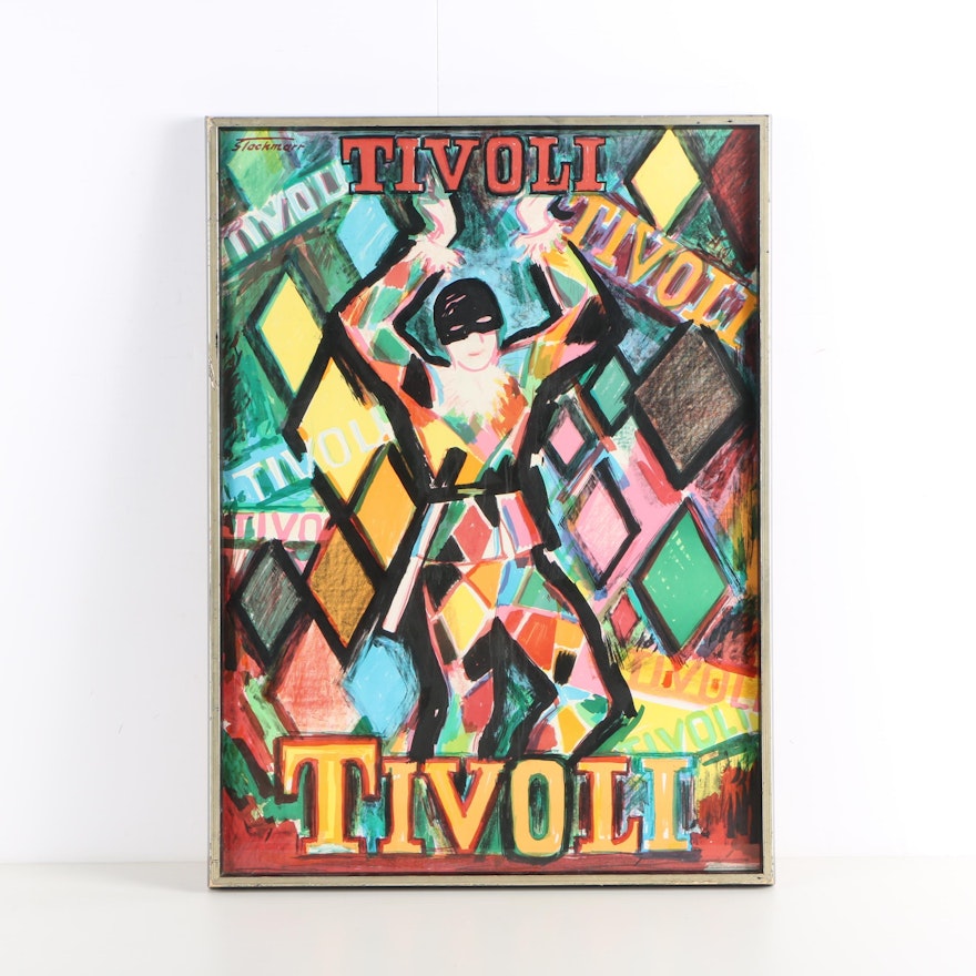 Circa 1960s Lithograph Poster for Denmark's Tivoli Gardens After Erik Stockmarr