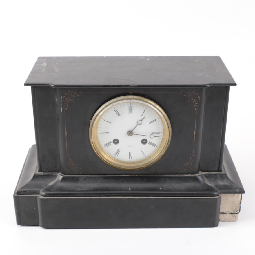 Tiffany & Company Antique Slate Mantel Clock