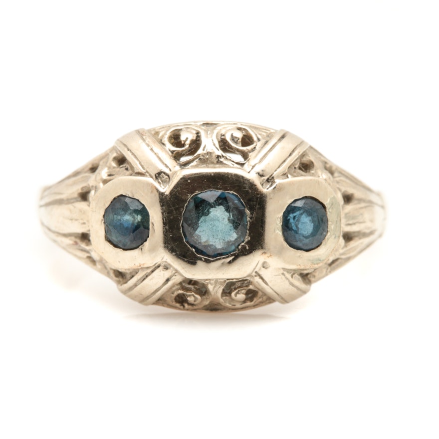 Art Deco 14K White Gold Sapphire Ring
